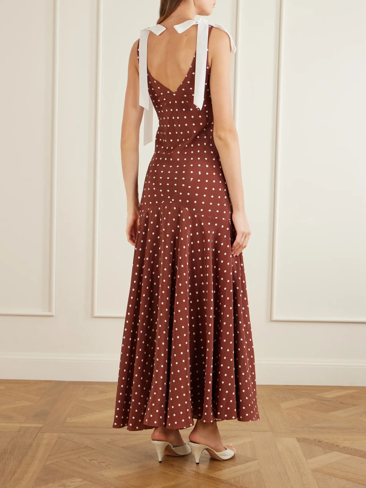 Polka-dot Silk-crepe Midi Dress