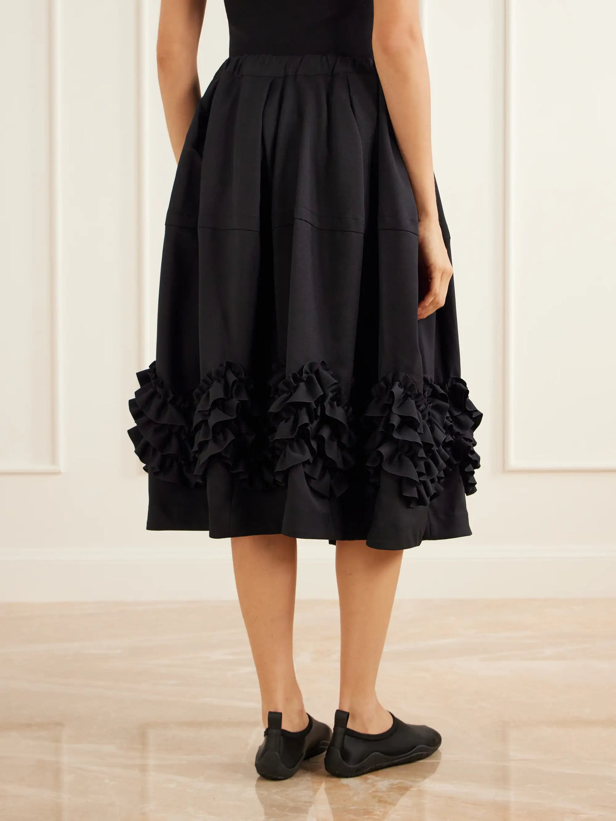 Comme des Garçons Comme des Garçons Ruffle-detail Tiered Twill Midi Skirt