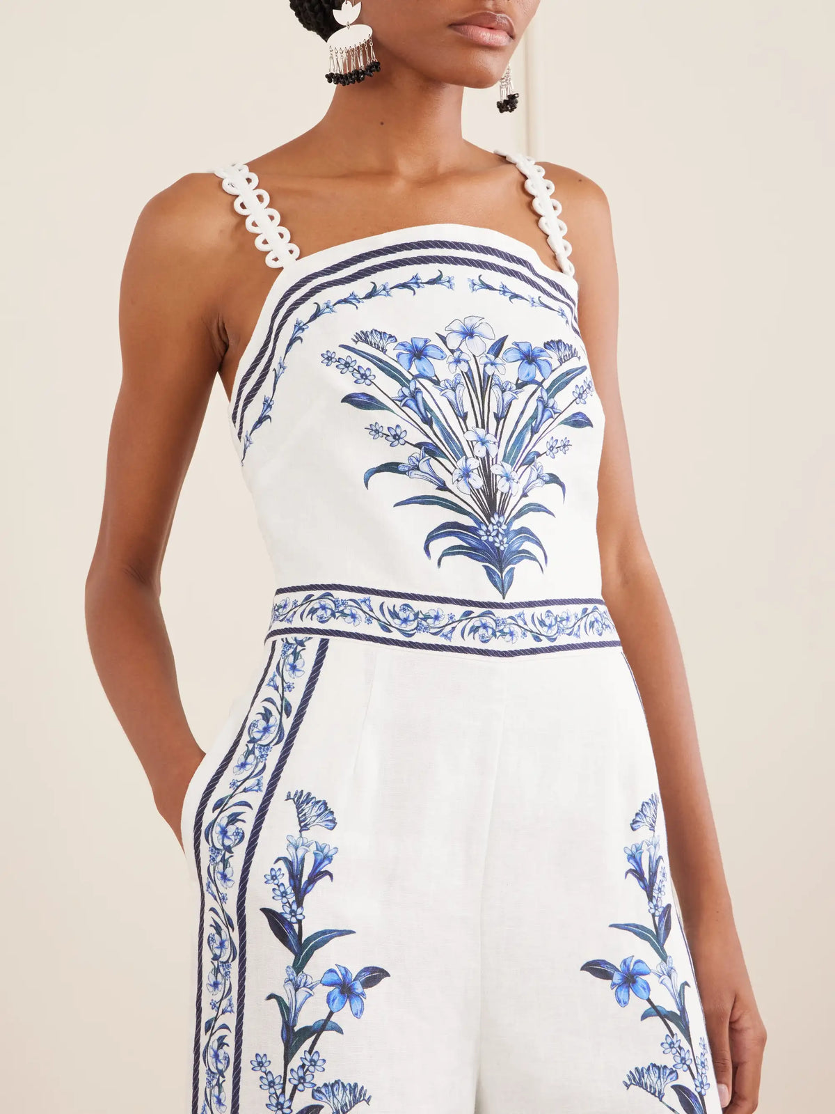 Farm Rio Flowers Arch Printed Linen Jumpsuit