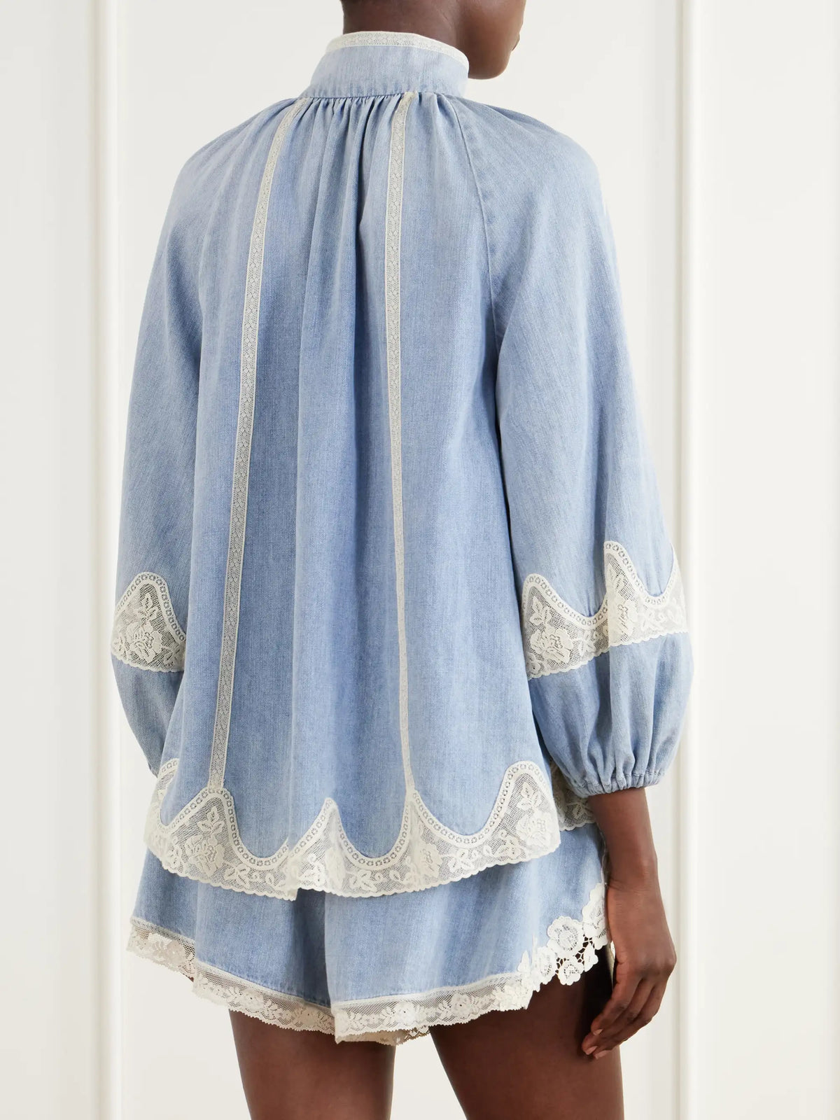 Zimmermann Fairlight Lace-trimmed Denim Blouse