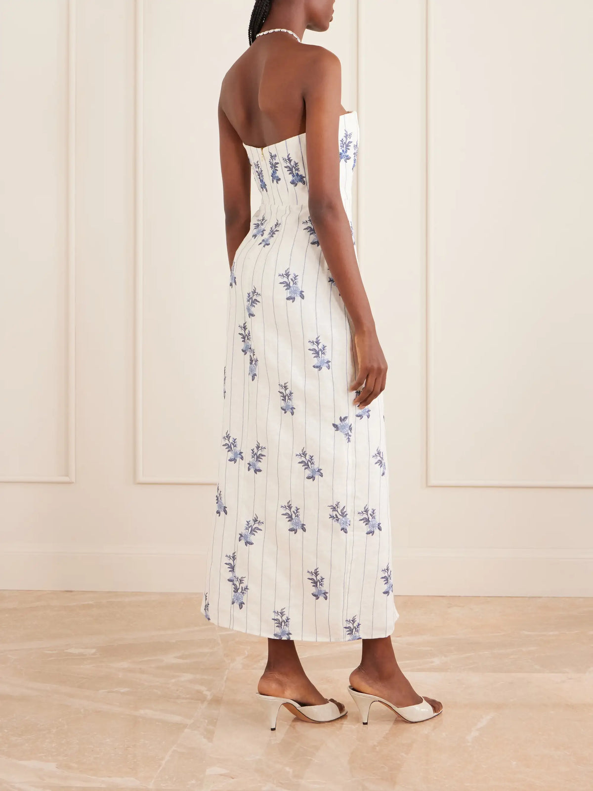 Agua by Agua Bendita Cinefila Striped Embellished Linen Midi Dress