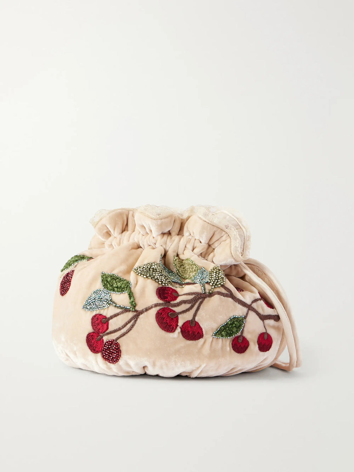 BERNADETTE Round Bag Bead-embellished Embroidered Lace-trimmed Velvet Clutch