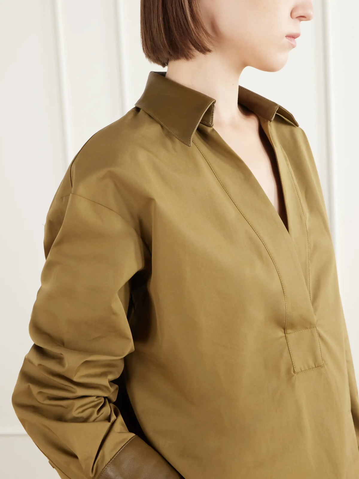 TWP A Case Of You Combo Leather-trimmed Cotton-poplin Shirt