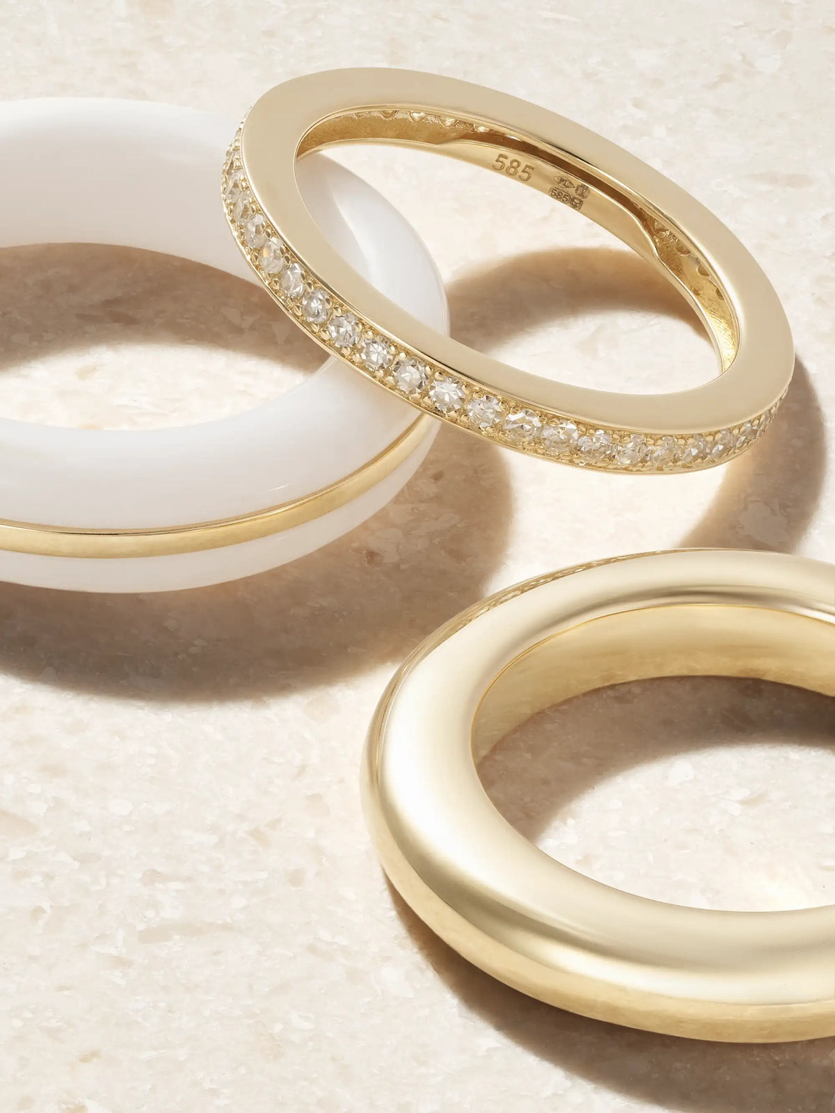 By Pariah Set Of A Three 14-karat Recycled Gold, Diamond And Agate Rings
