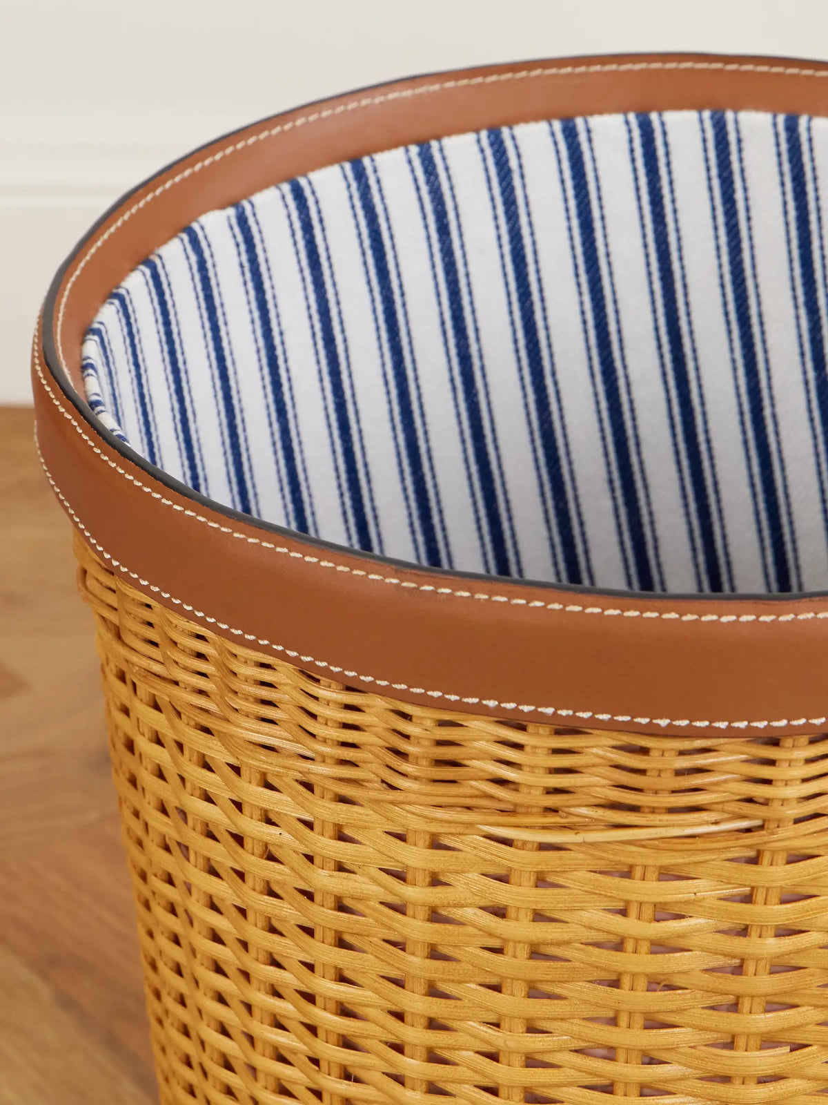 Bailey Leather-trimmed Rattan-woven Waste Bin