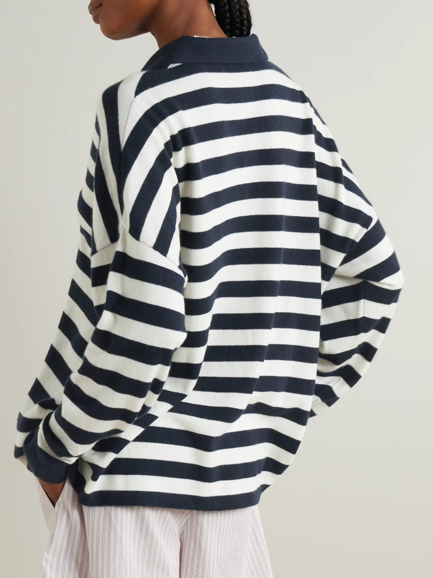 Victoria Oversized Striped Cashmere Polo Sweater