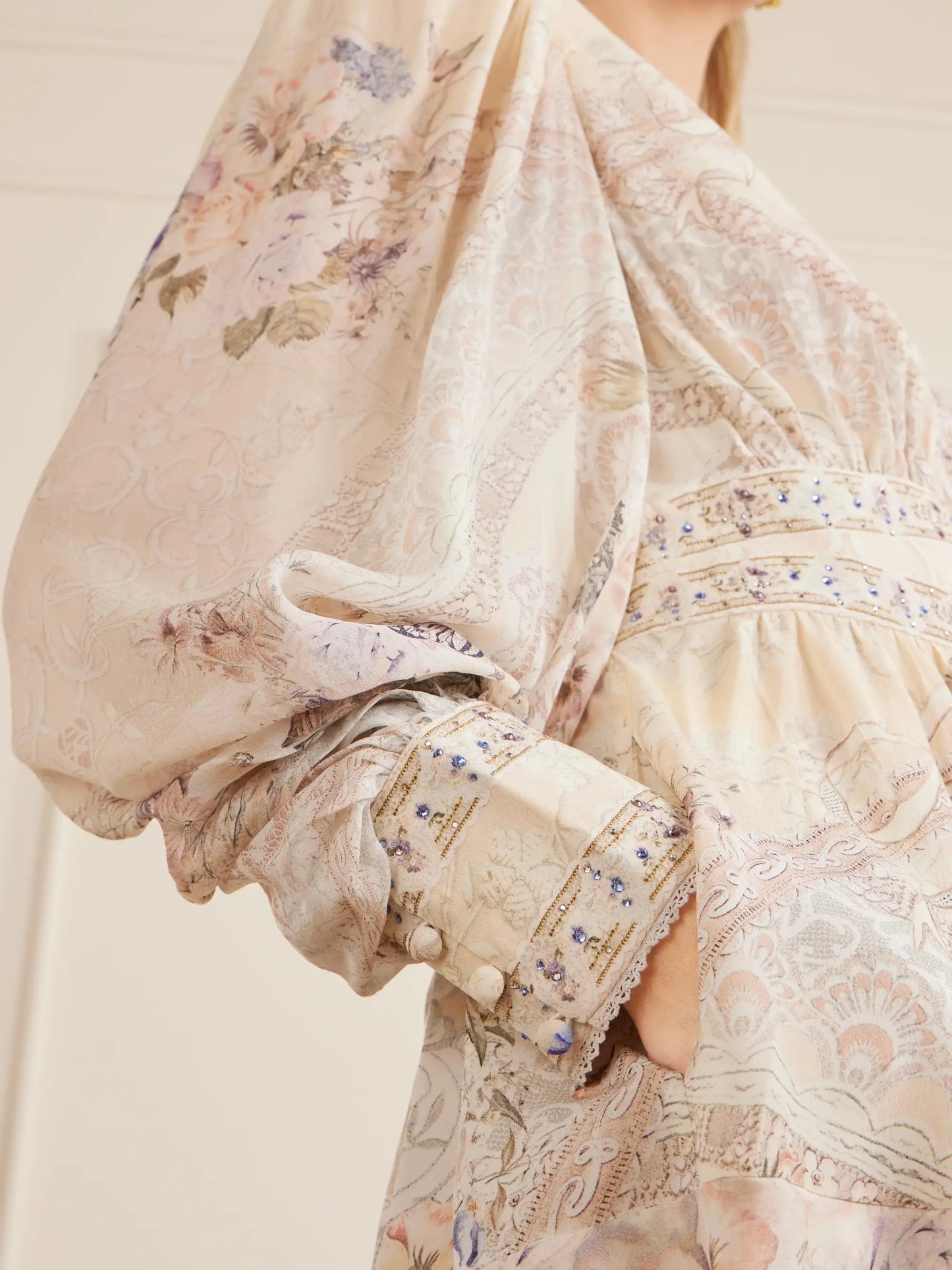 Printed Embellished Silk-chiffon Midi Dress