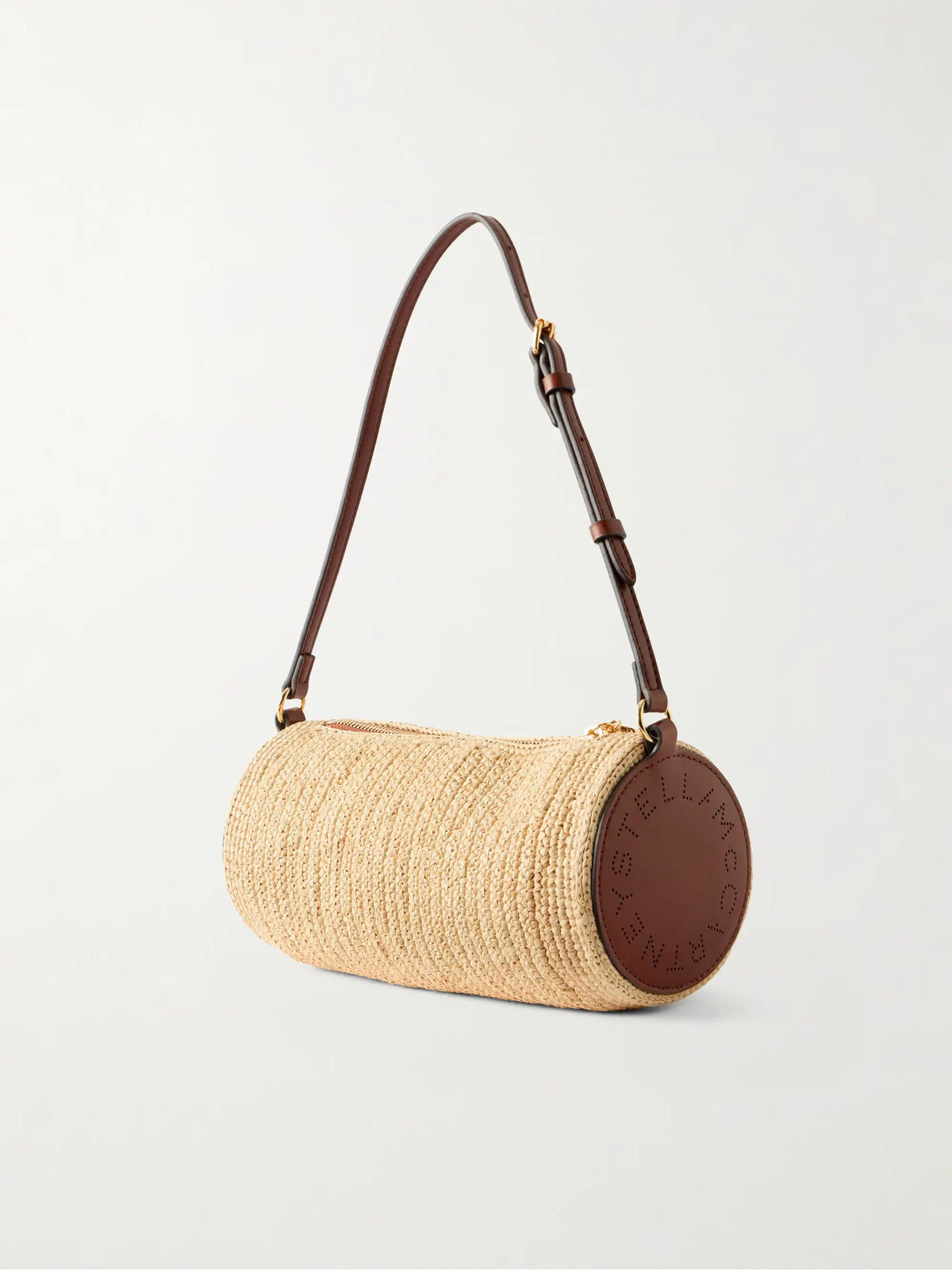 Barrel Vegetarian Leather-trimmed Raffia Shoulder Bag