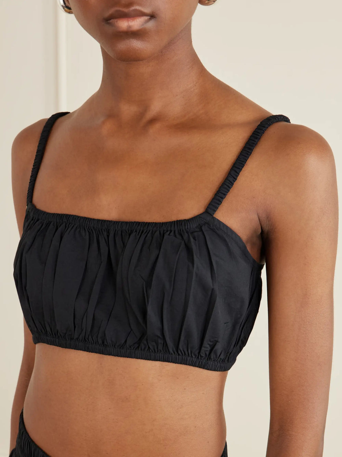 Suzie Kondi Bea Shirred Cotton-poplin Bandeau Tank