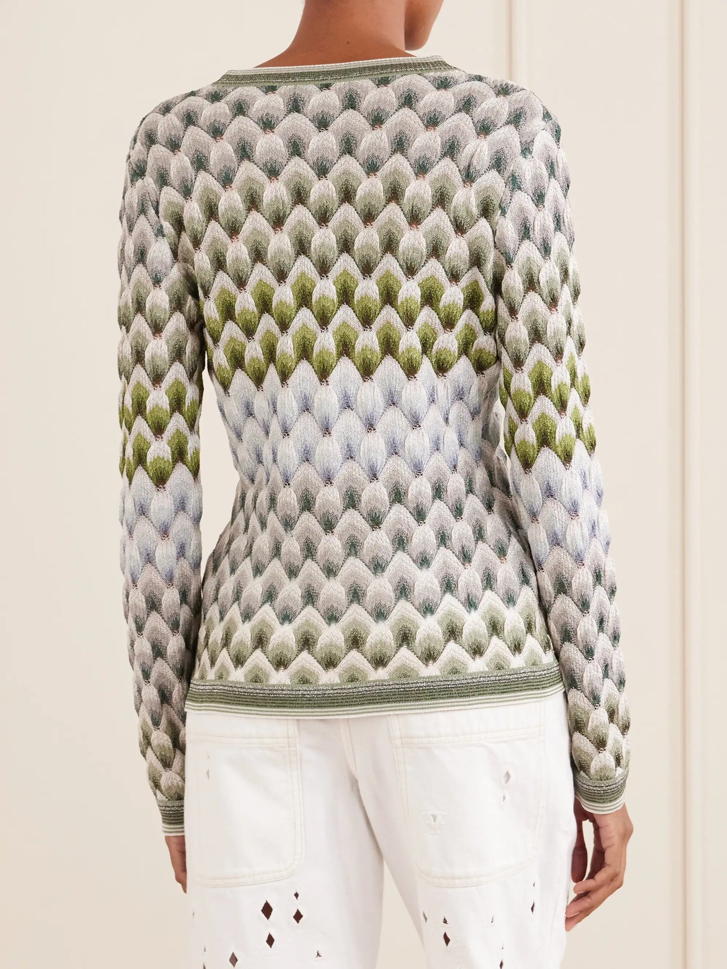 Striped Metallic Crochet-knit Cardigan