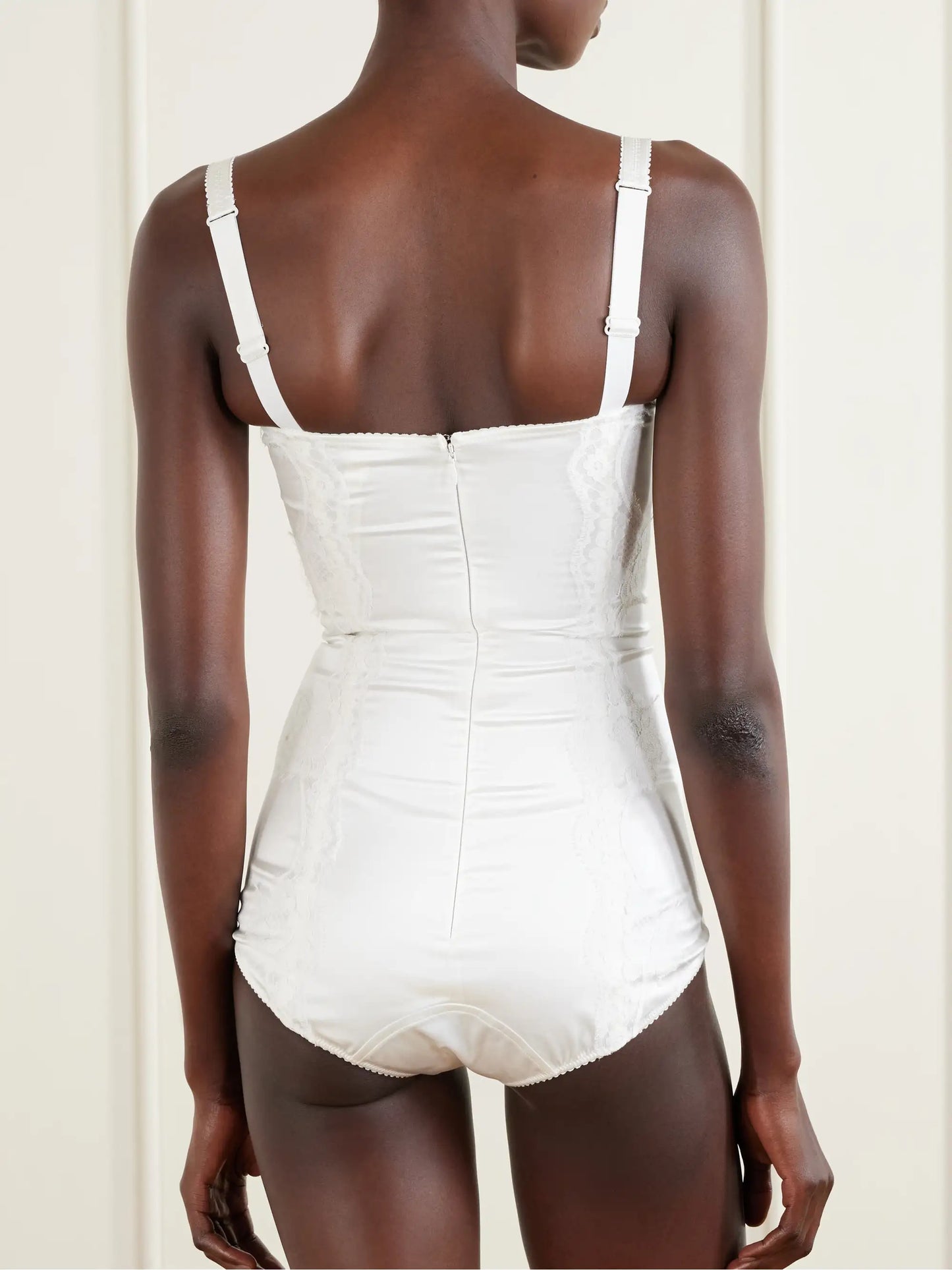 Lace-trimmed Silk-blend Satin Bodysuit