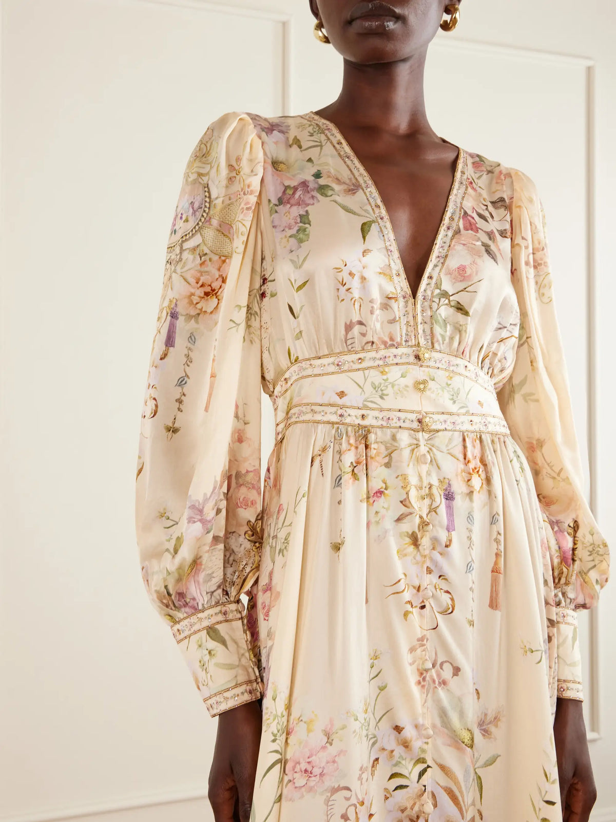 Crystal-embellished Tiered Floral-print Silk-chiffon Midi Dress