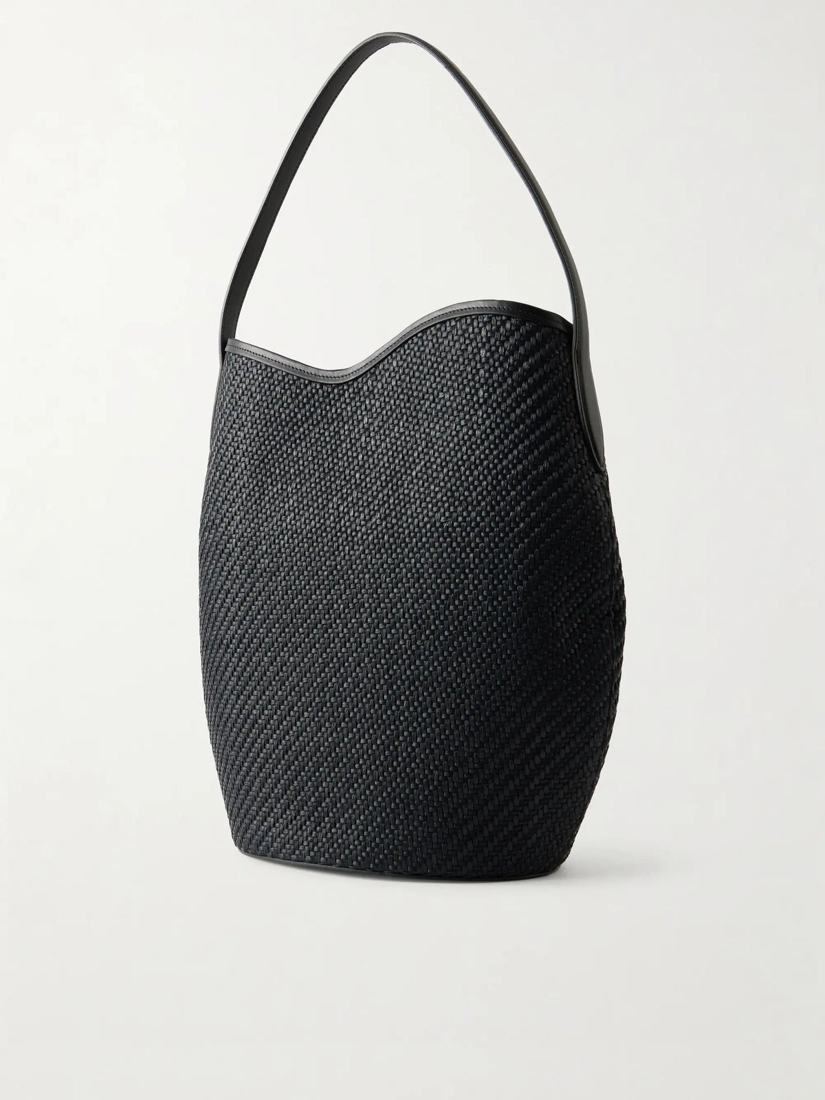 Belted Bucket Leather-trimmed Raffia Bucket Bag