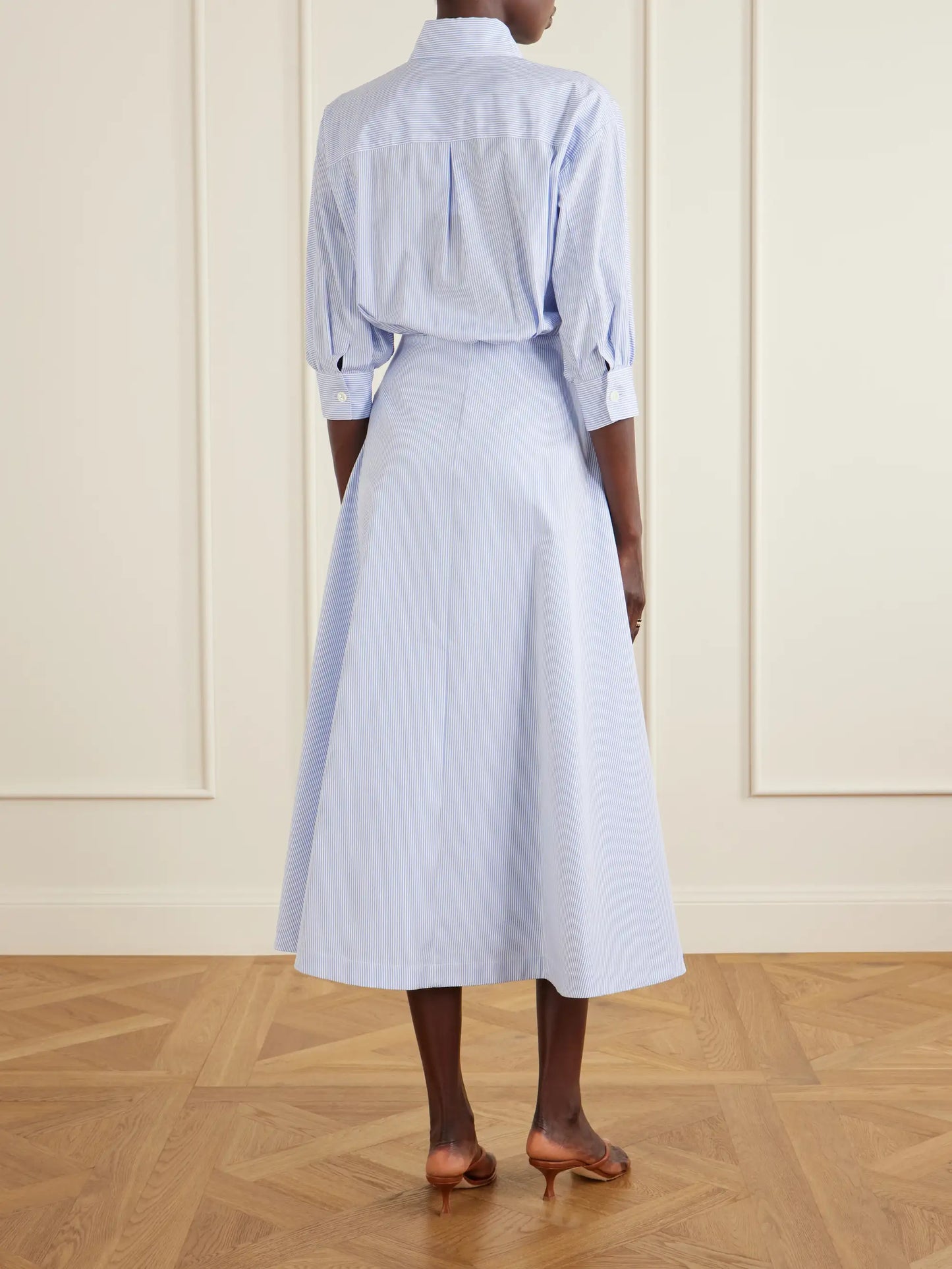 Striped Cotton-poplin Midi Dress