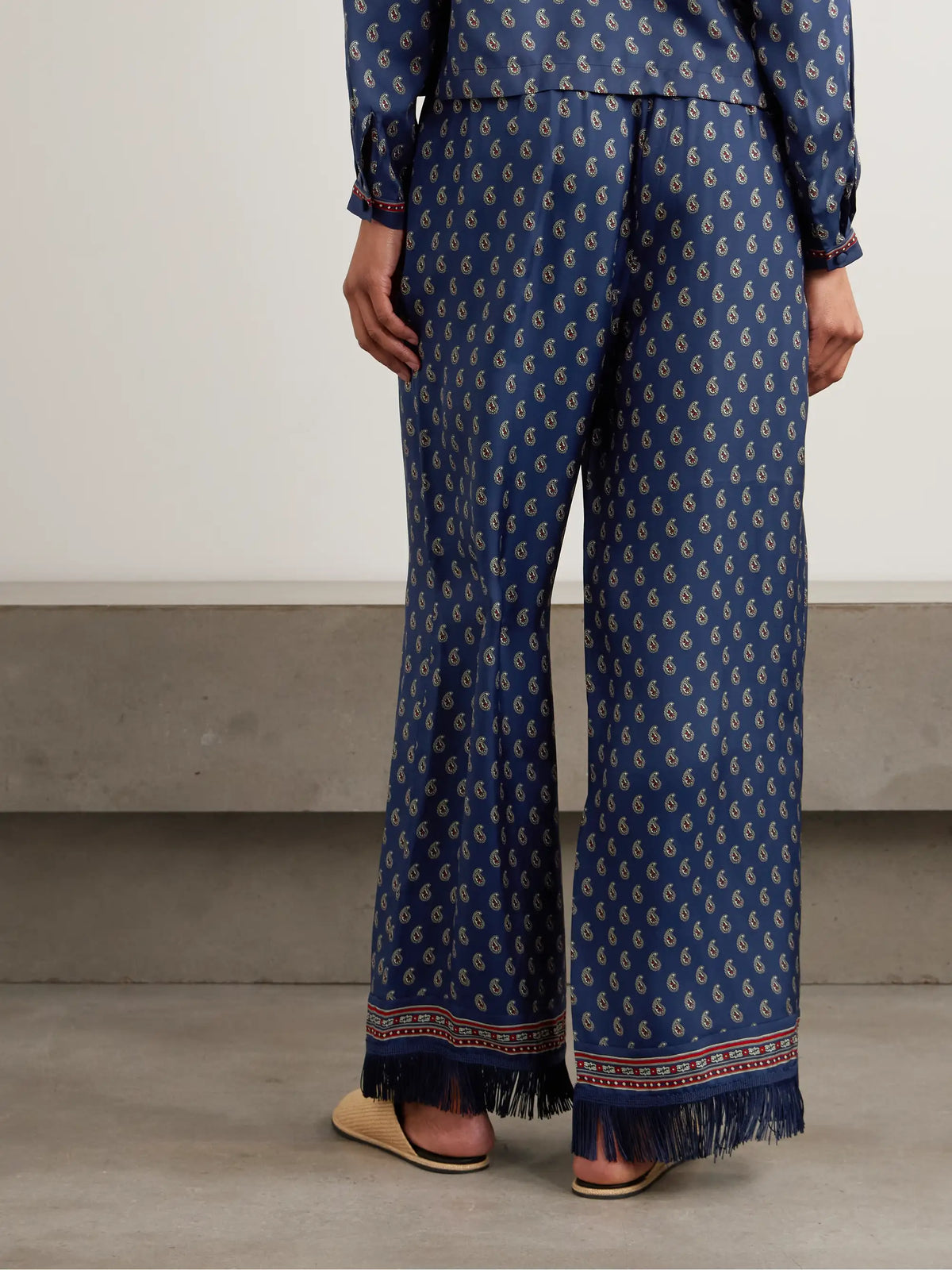 DÔEN Lavon Fringed Paisley-print Silk Straight-leg Pants