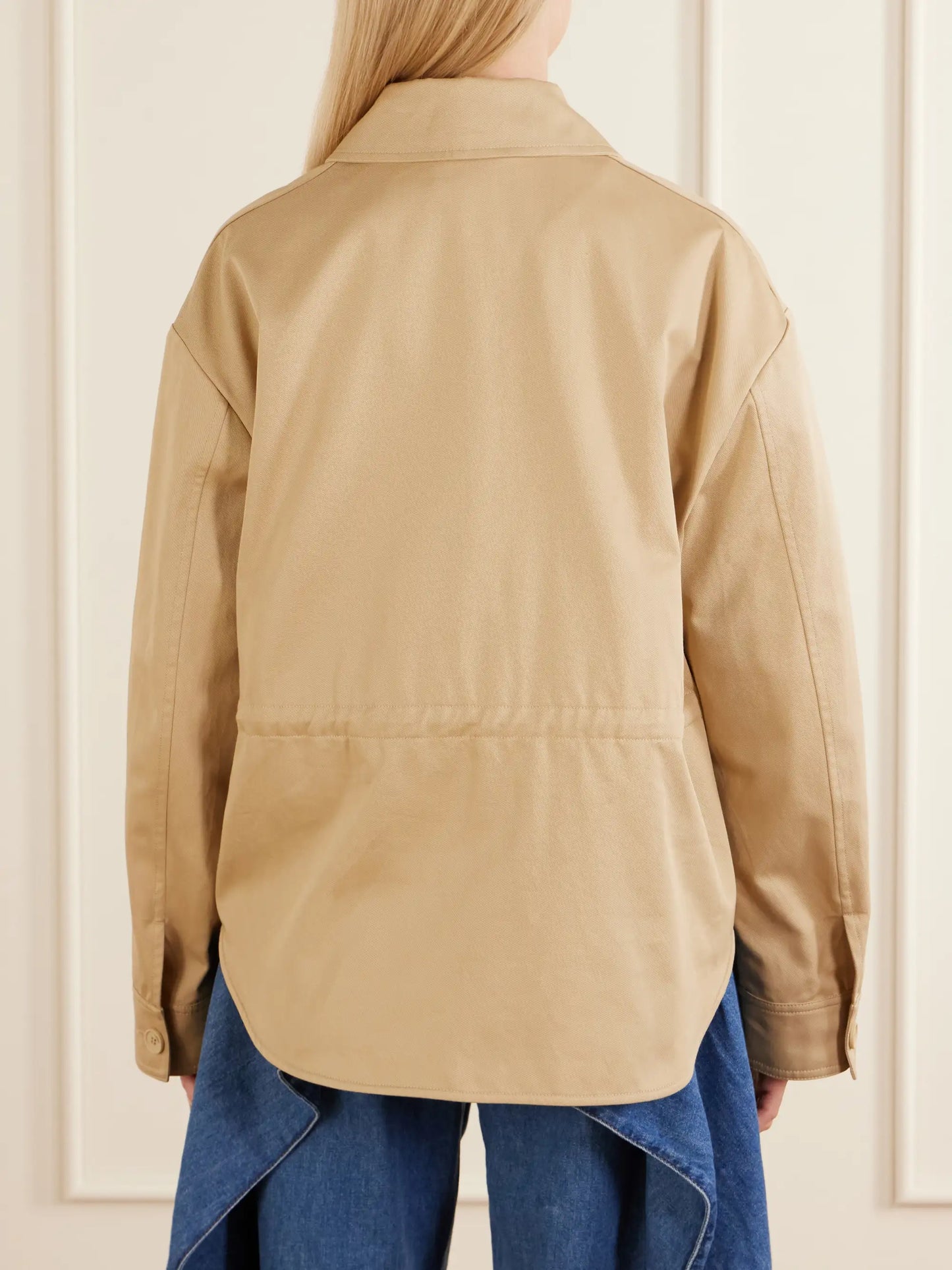 Anagram-embossed Leather-trimmed Cotton-gabardine Jacket