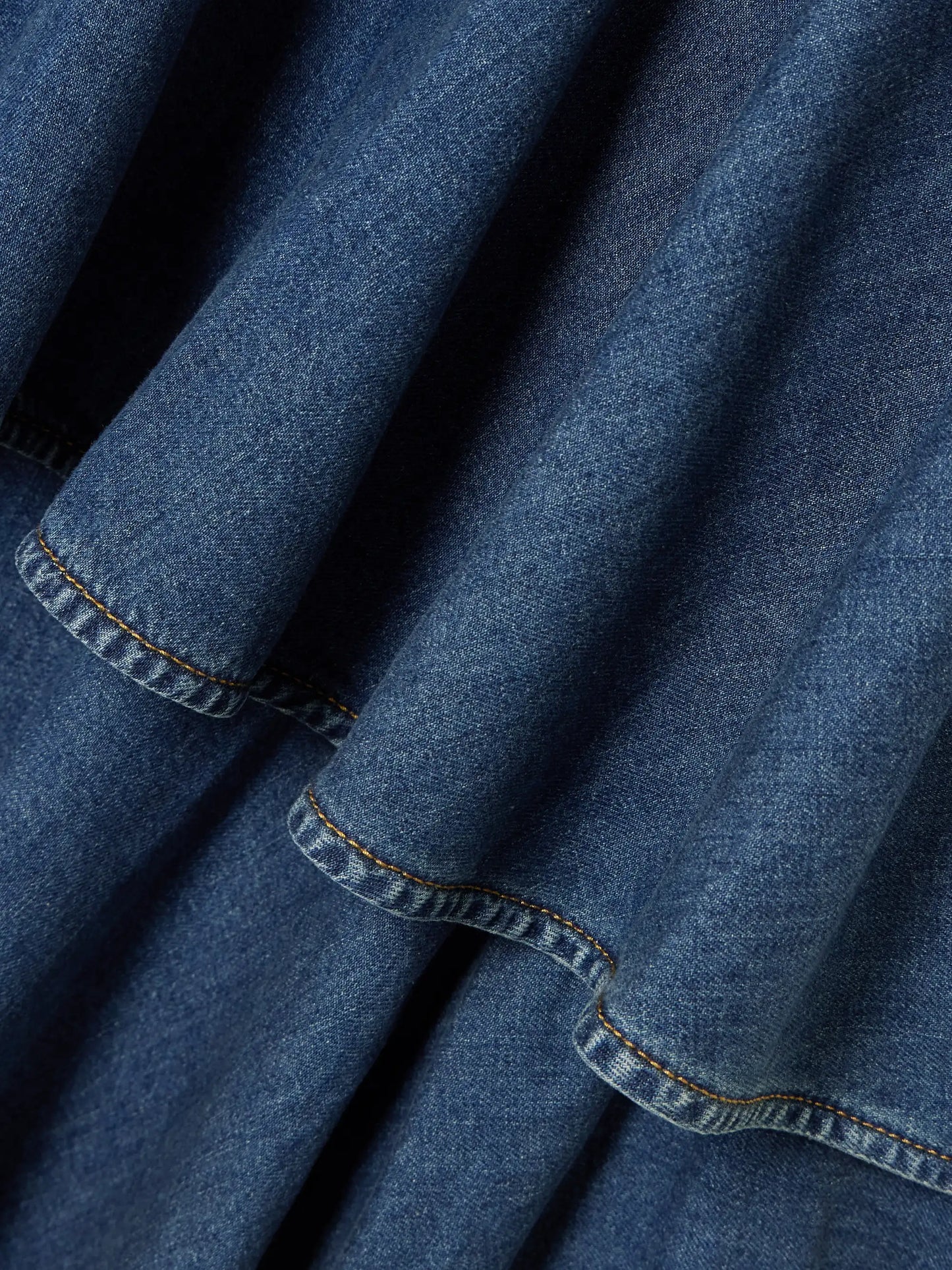 Asymmetric Ruffled Tiered Denim Skirt