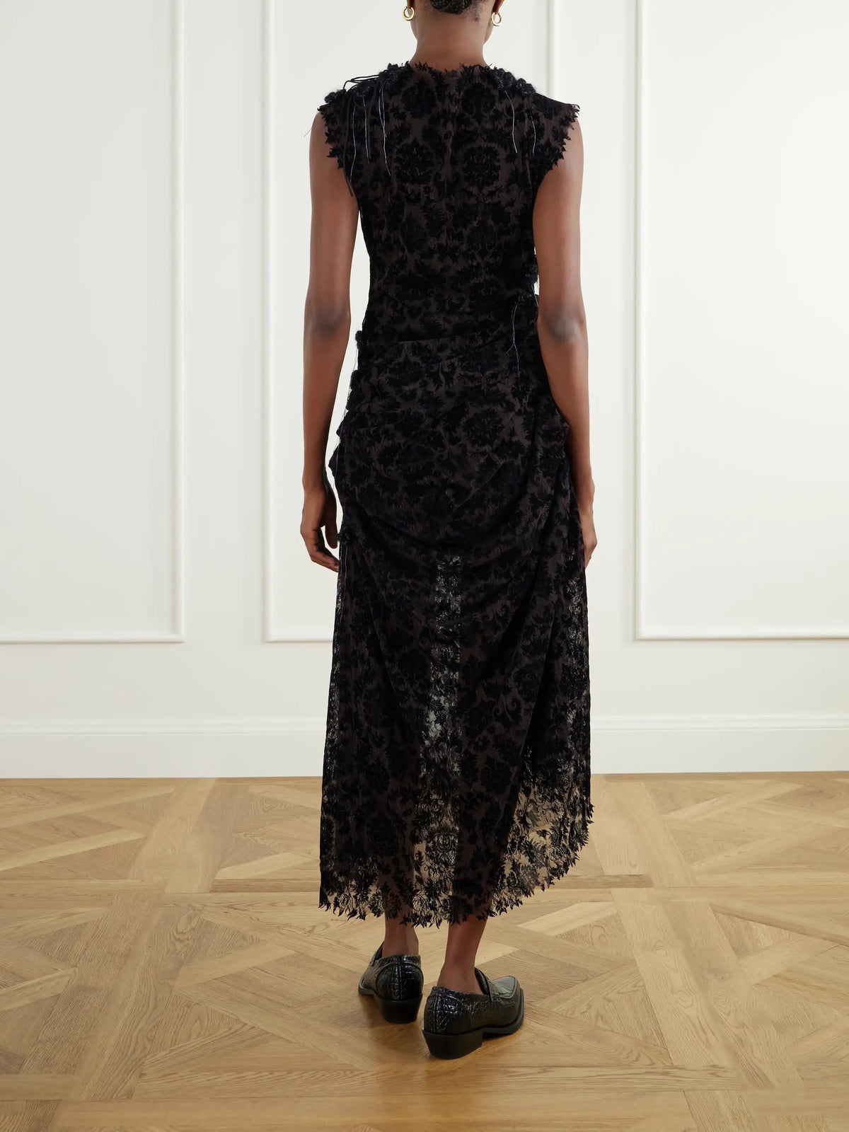 Pauline Dujancourt Najia Asymmetric Lace Midi Dress