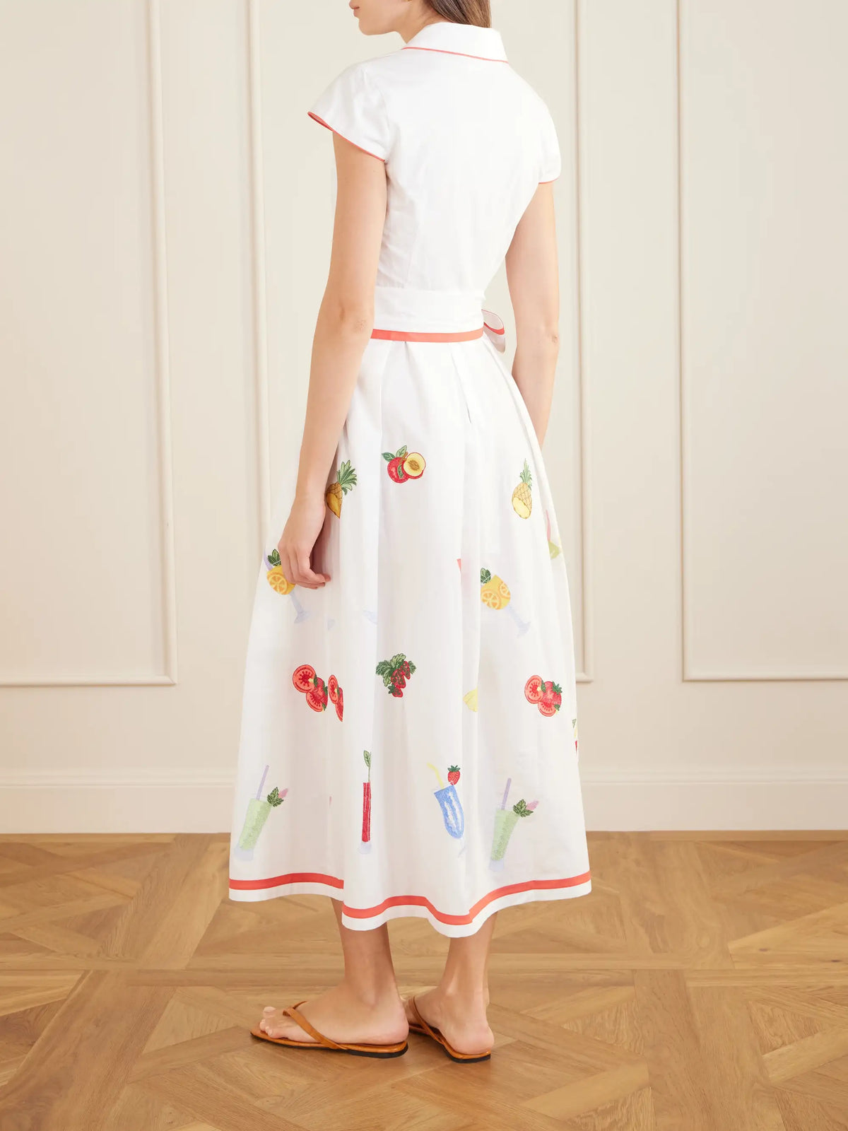 Loretta Caponi Giardino Belted Embroidered Cotton-poplin Dress
