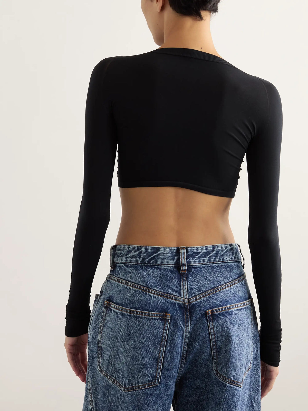 Alaïa Paneled Cropped Jersey Top