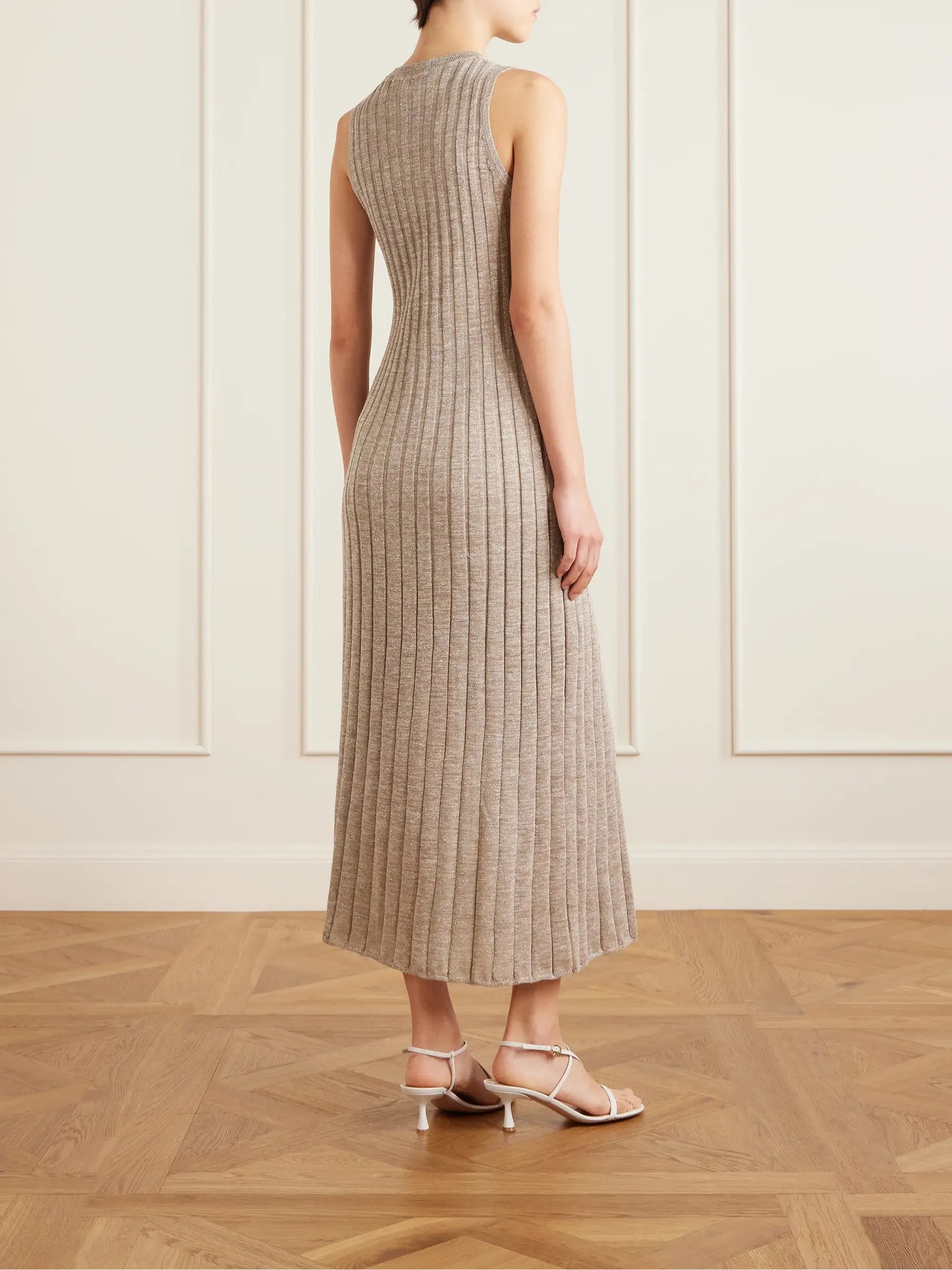 Metallic Ribbed-knit Midi Dress