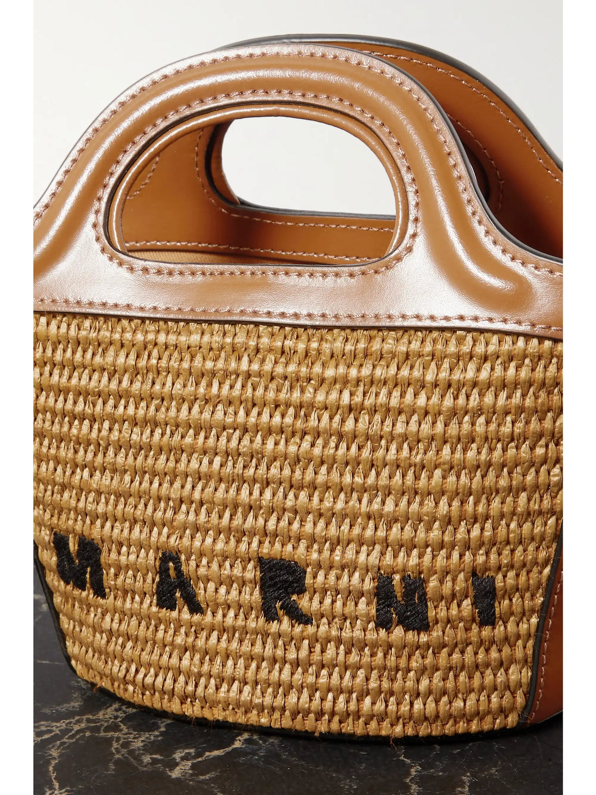 Tropicalia Micro Embroidered Leather-trimmed Raffia Tote