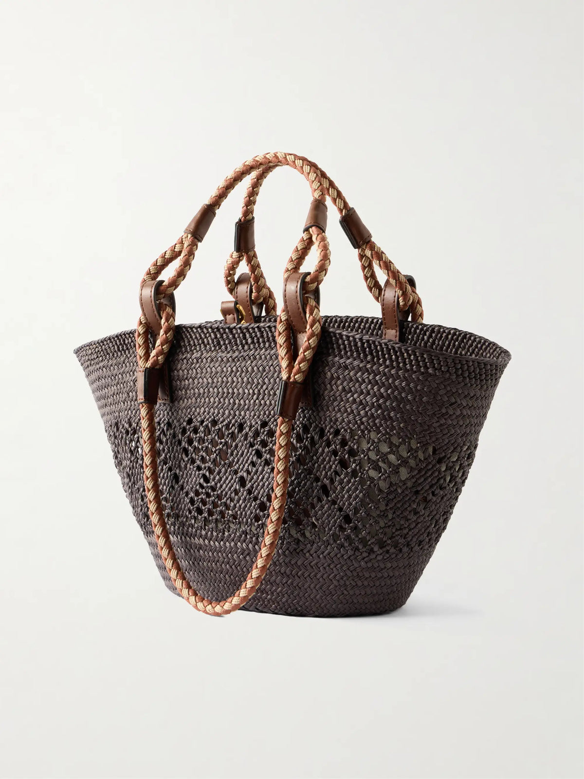 Small Vegetarian Leather-trimmed Raffia Tote