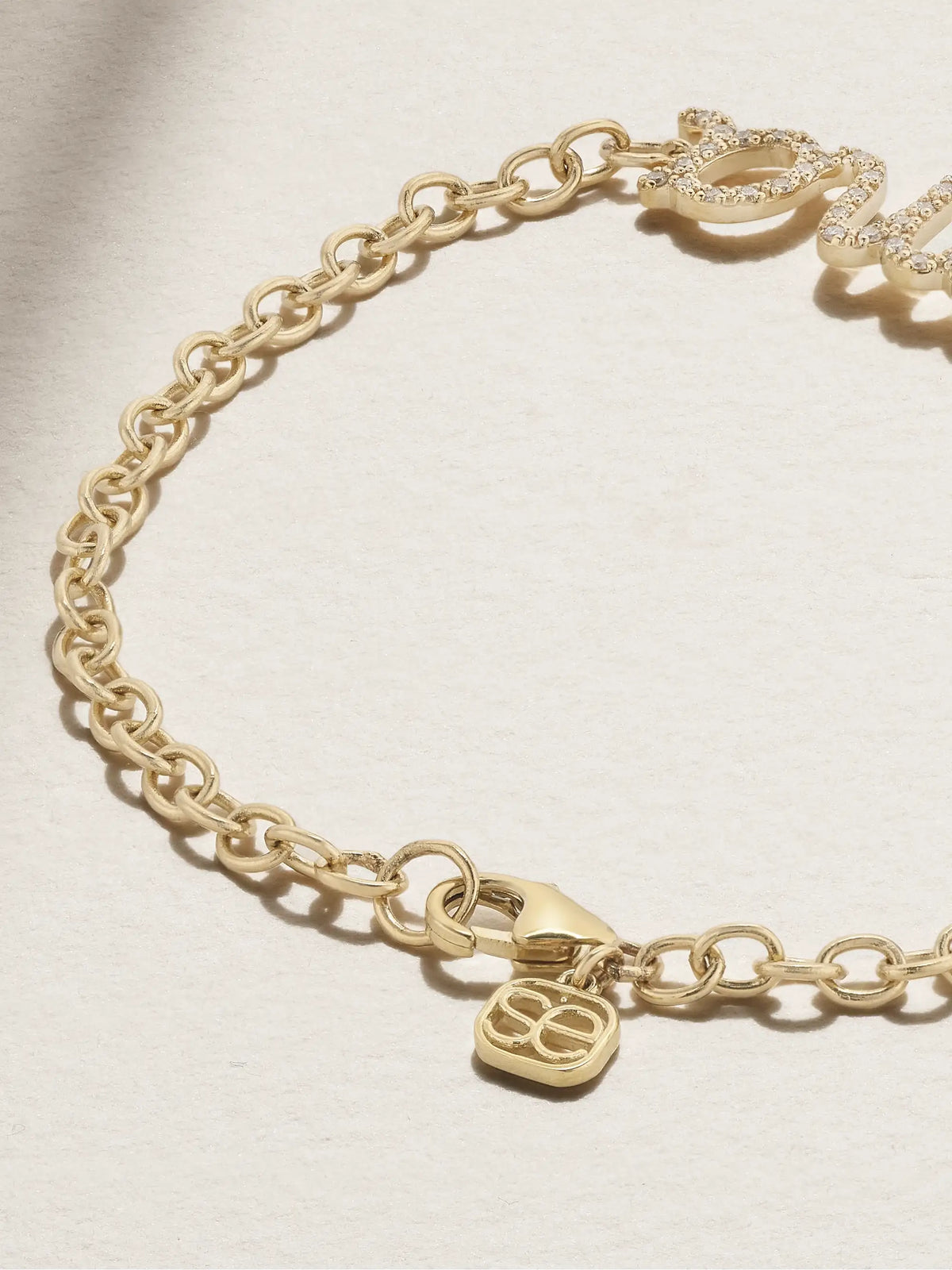 Large Mama Script 14-karat Gold Diamond Bracelet