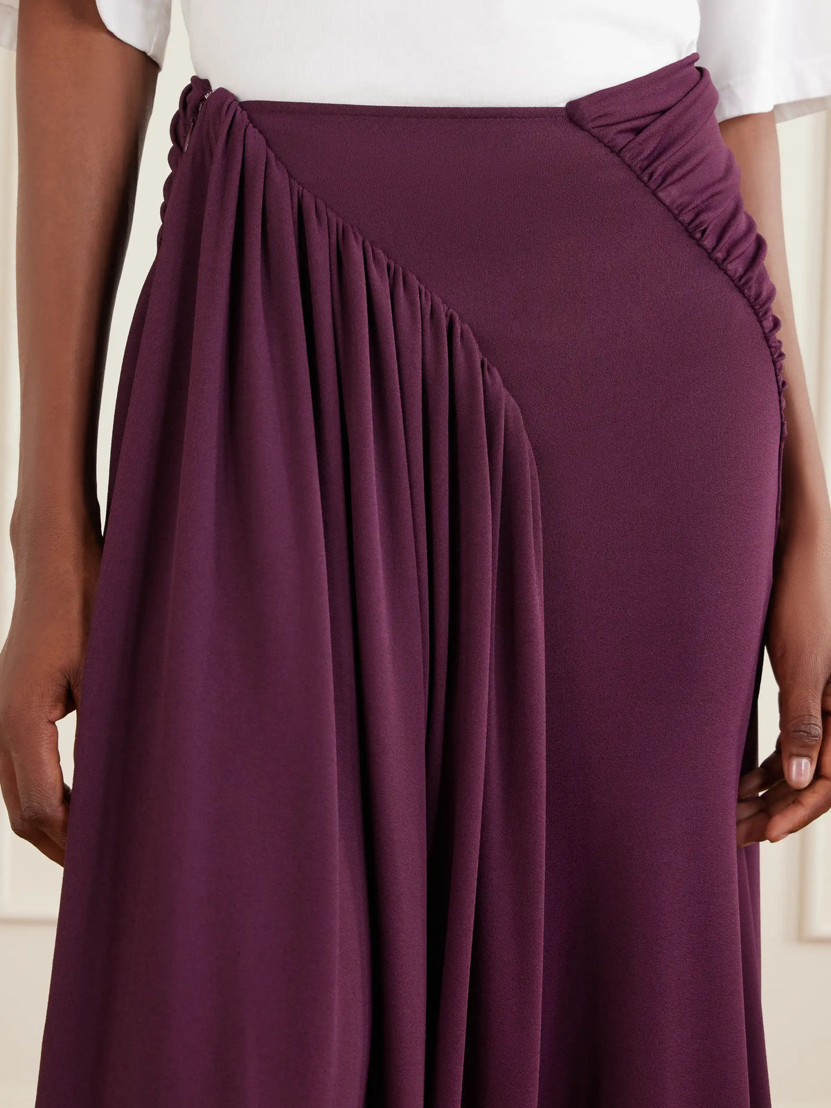 Gathered Stretch-jersey Midi Skirt