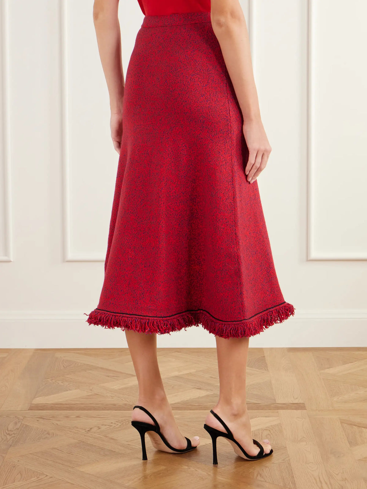 Self-Portrait Frayed Bouclé-knit Midi Skirt