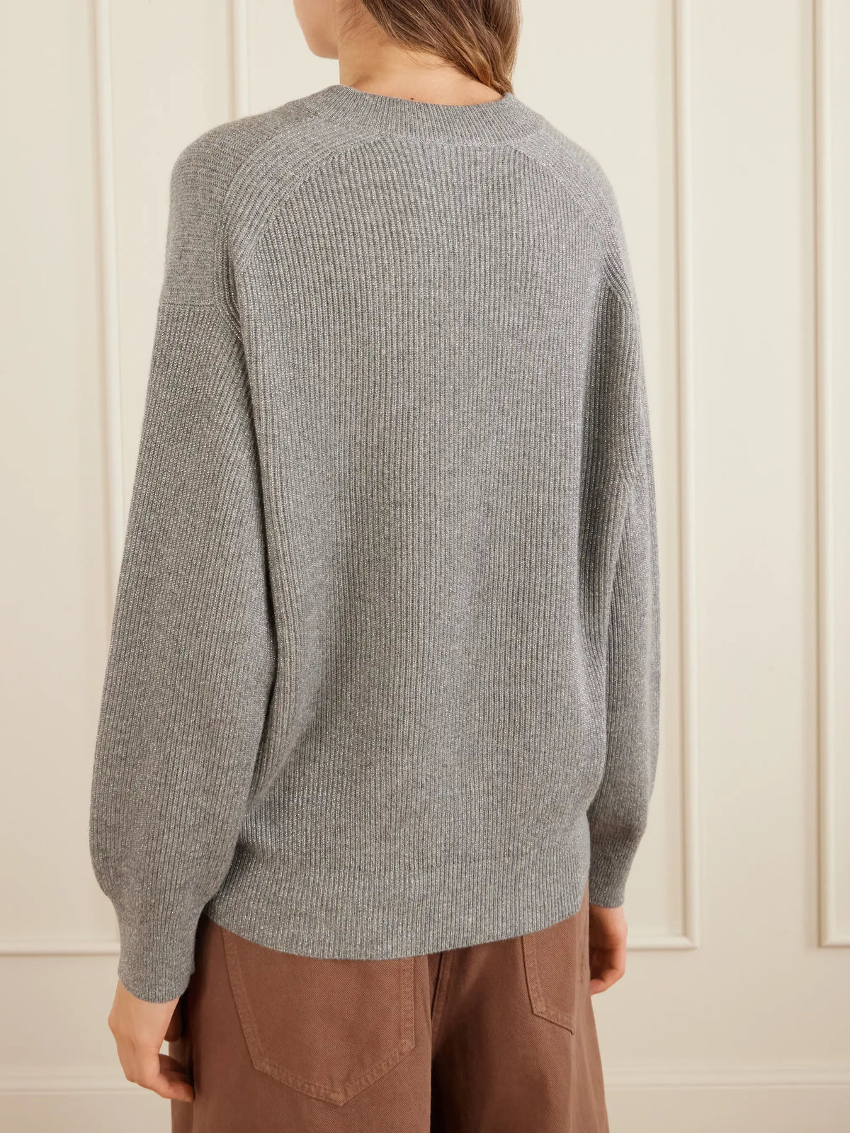 Brunello Cucinelli Ribbed-knit Metallic Cashmere-blend Sweater