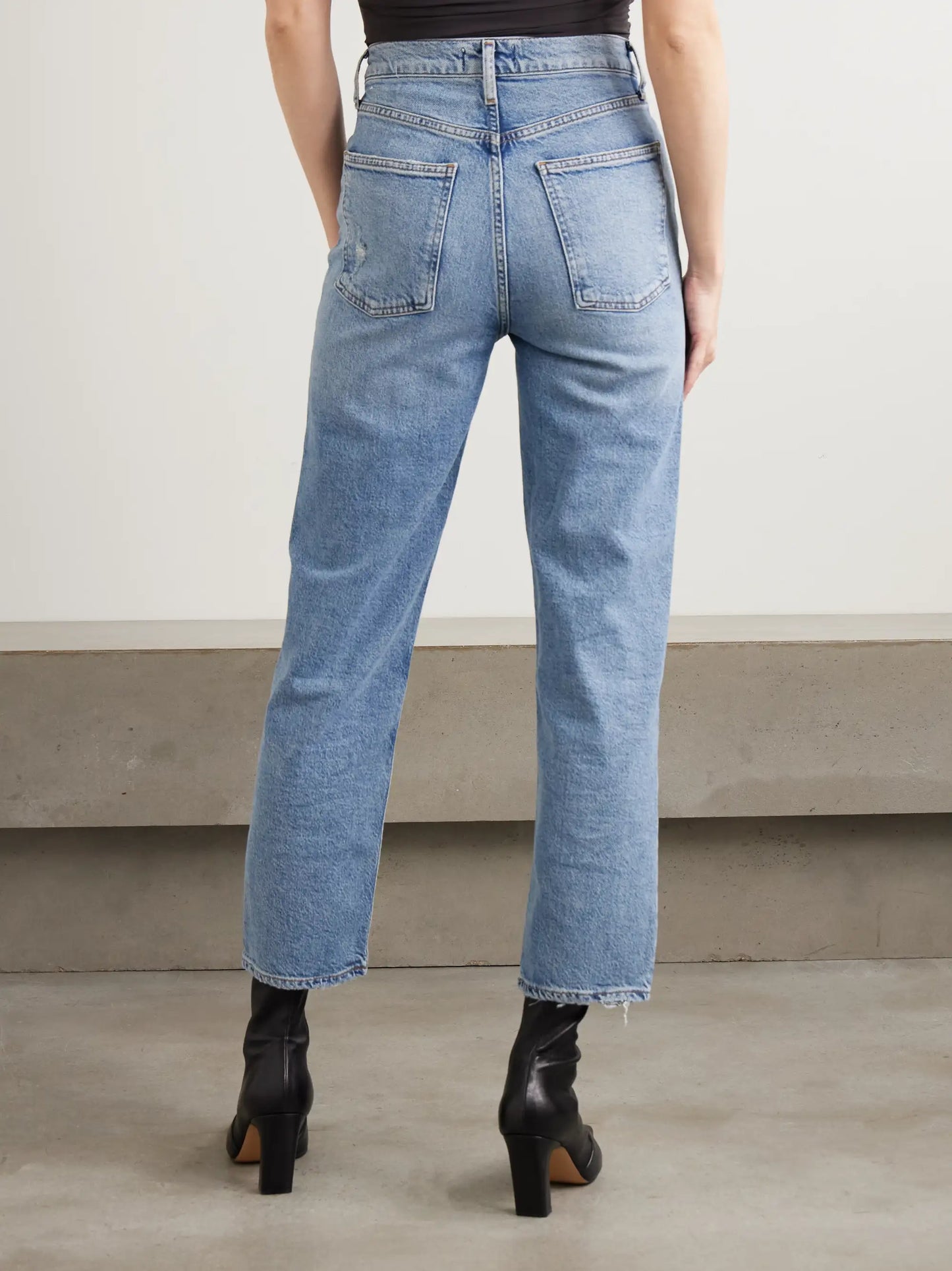 '90s Pinch Waist Cropped Distressed Mid-rise Straight-leg Jeans
