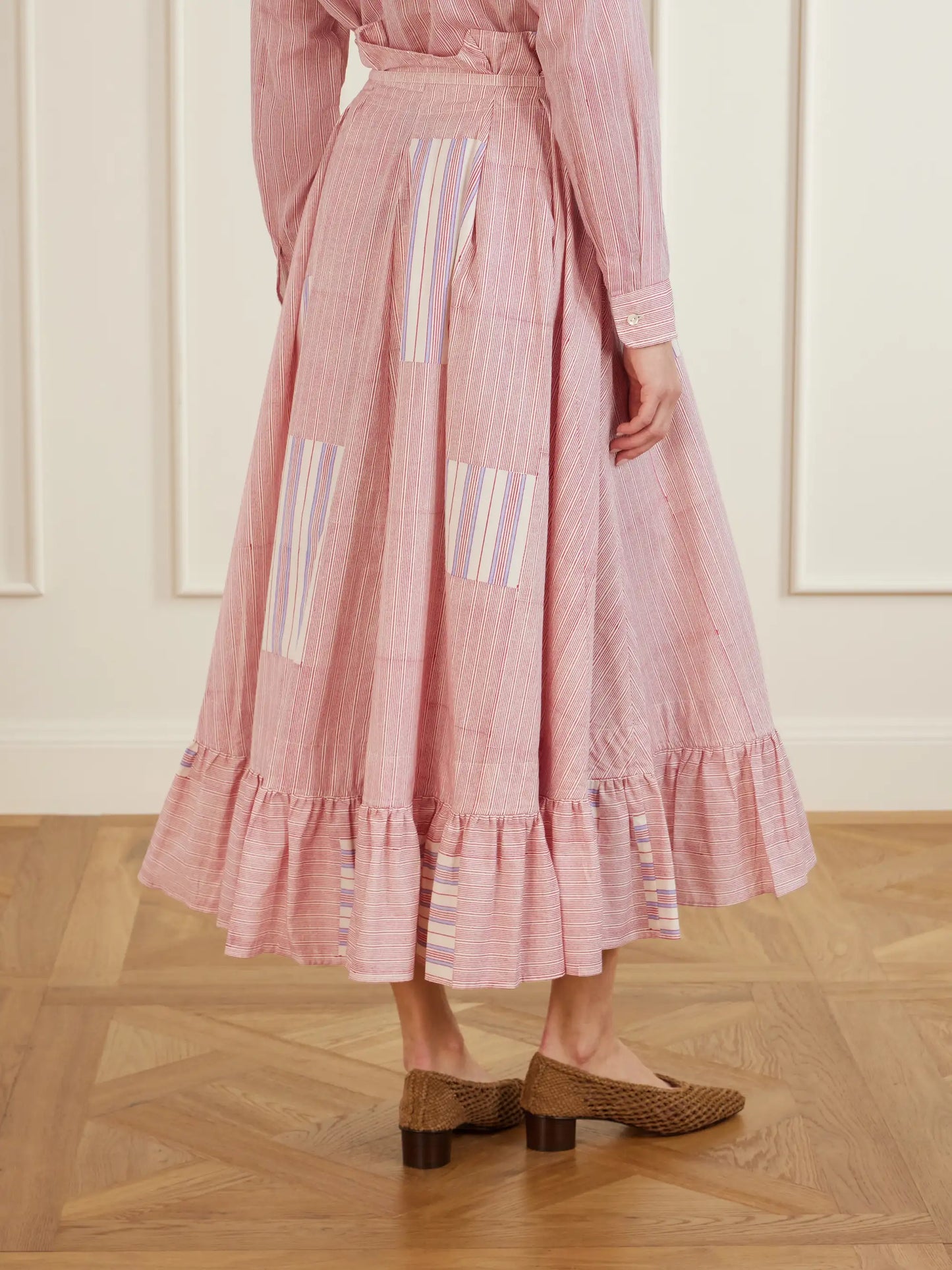 Tasha Ruffled Striped Cotton-voile Wrap Midi Skirt