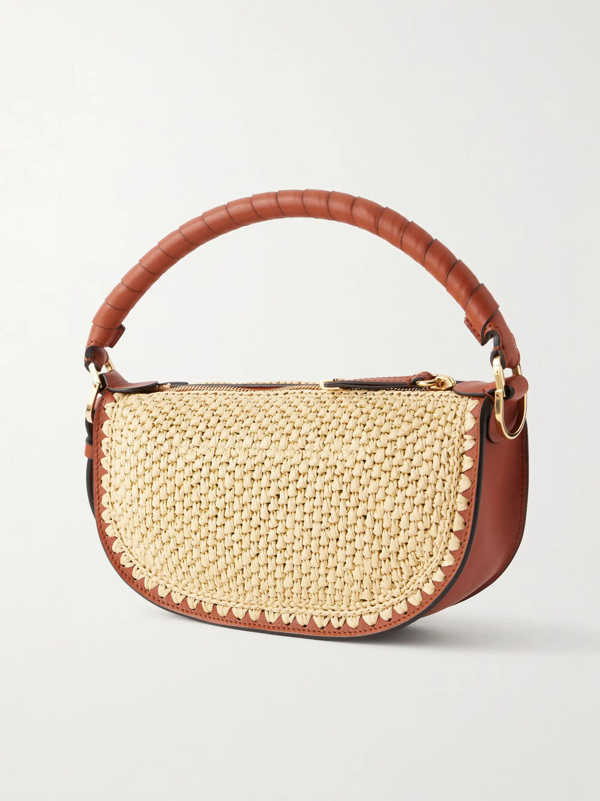 Marcie Leather-trimmed Raffia Shoulder Bag