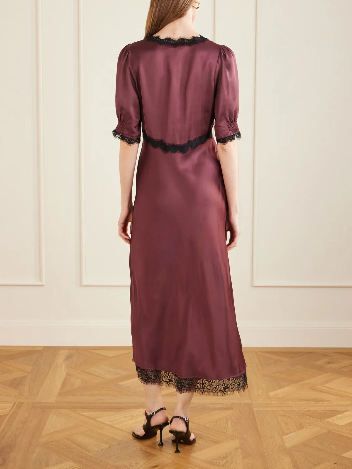 RIXO Annina Lace-trimmed Satin Midi Dress
