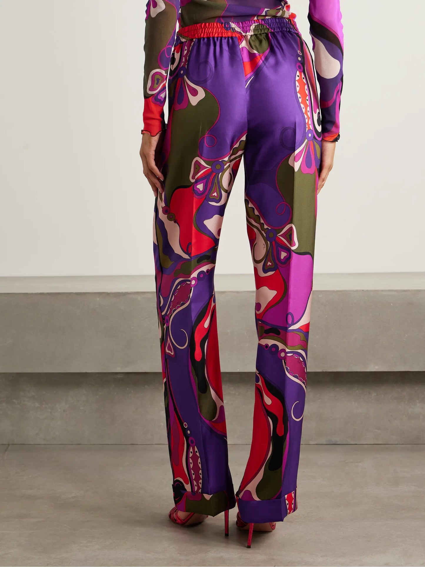 Orchidee Printed Silk-twill Straight-leg Pants
