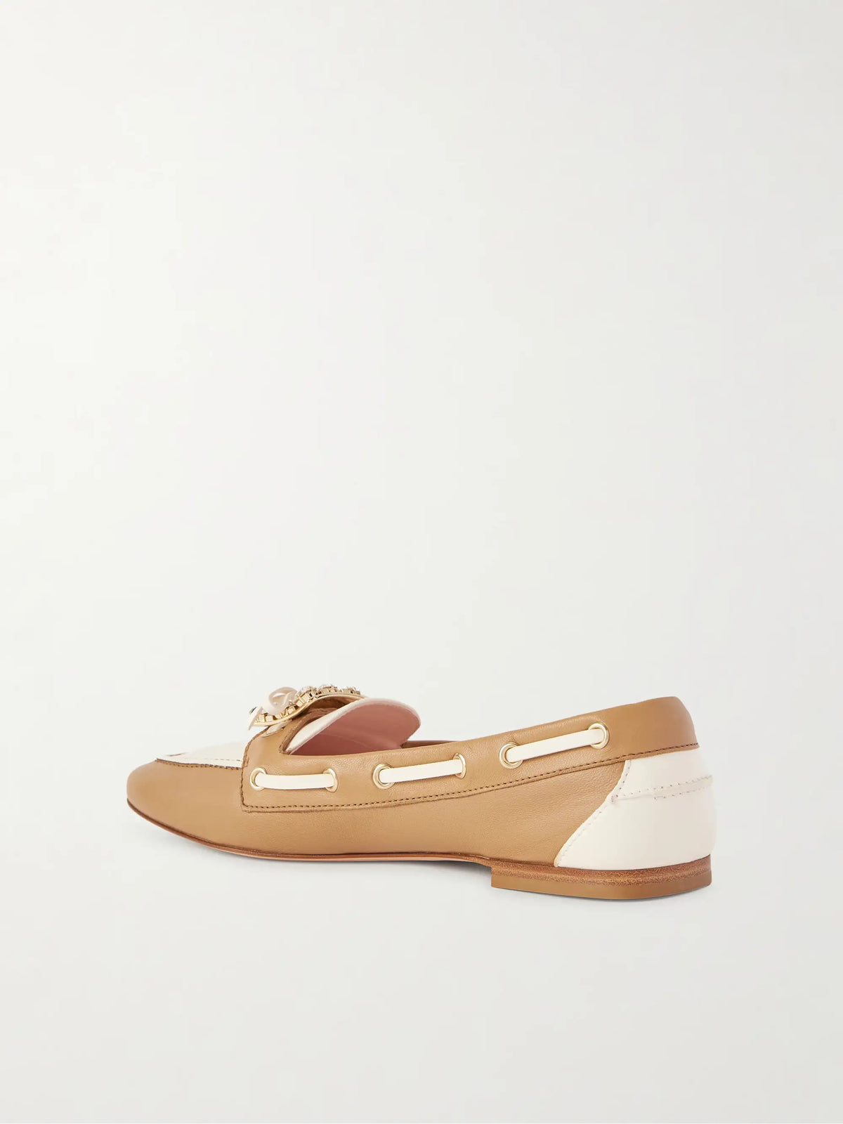 Embellished Bow-detailed Two-tone Leather Loafers