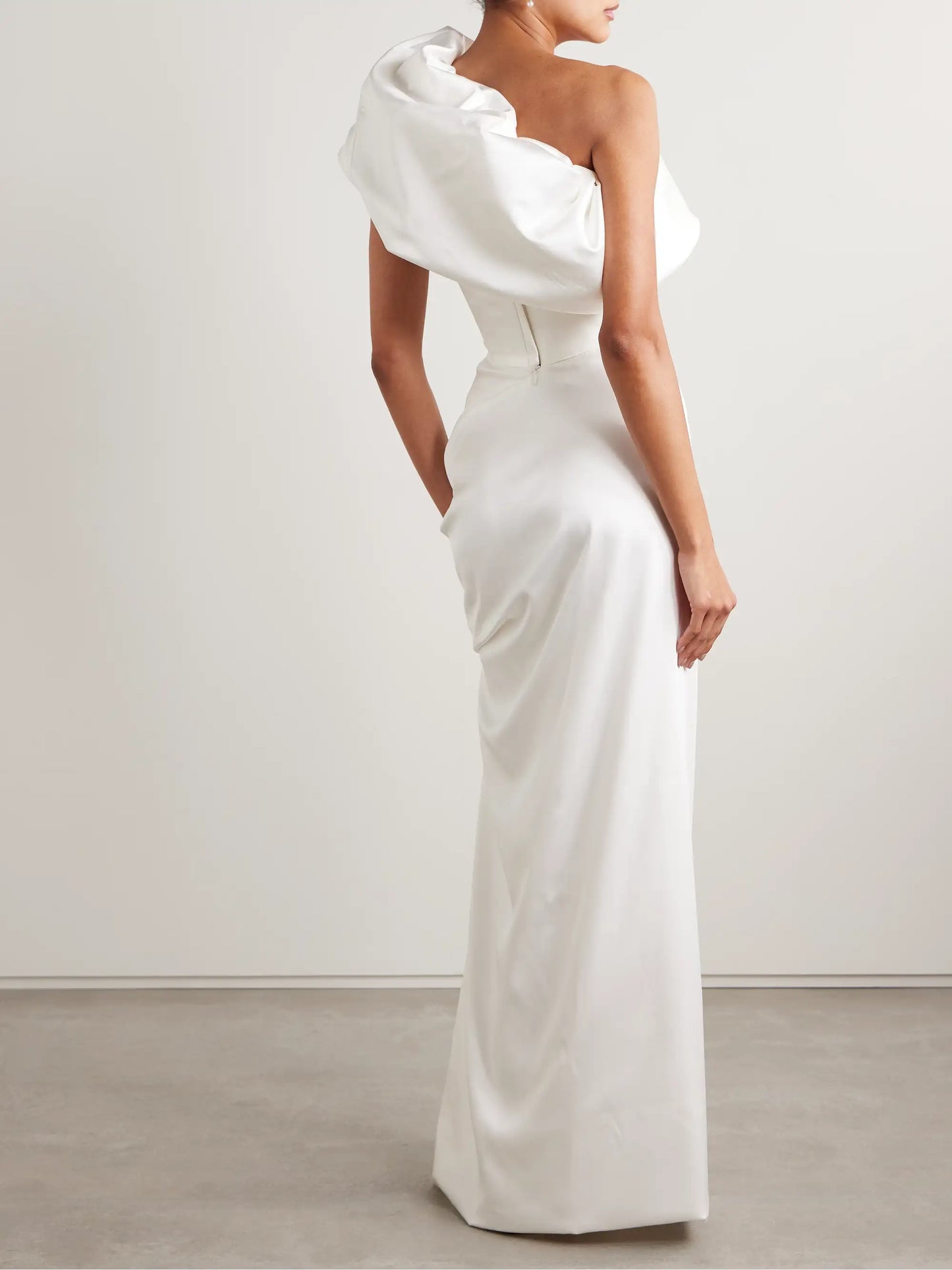 Sybyl Off-the-shoulder Draped Satin Gown