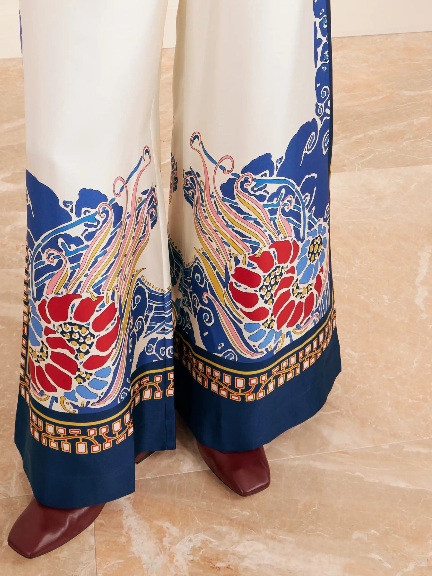 Printed Silk-twill Wide-leg Pants