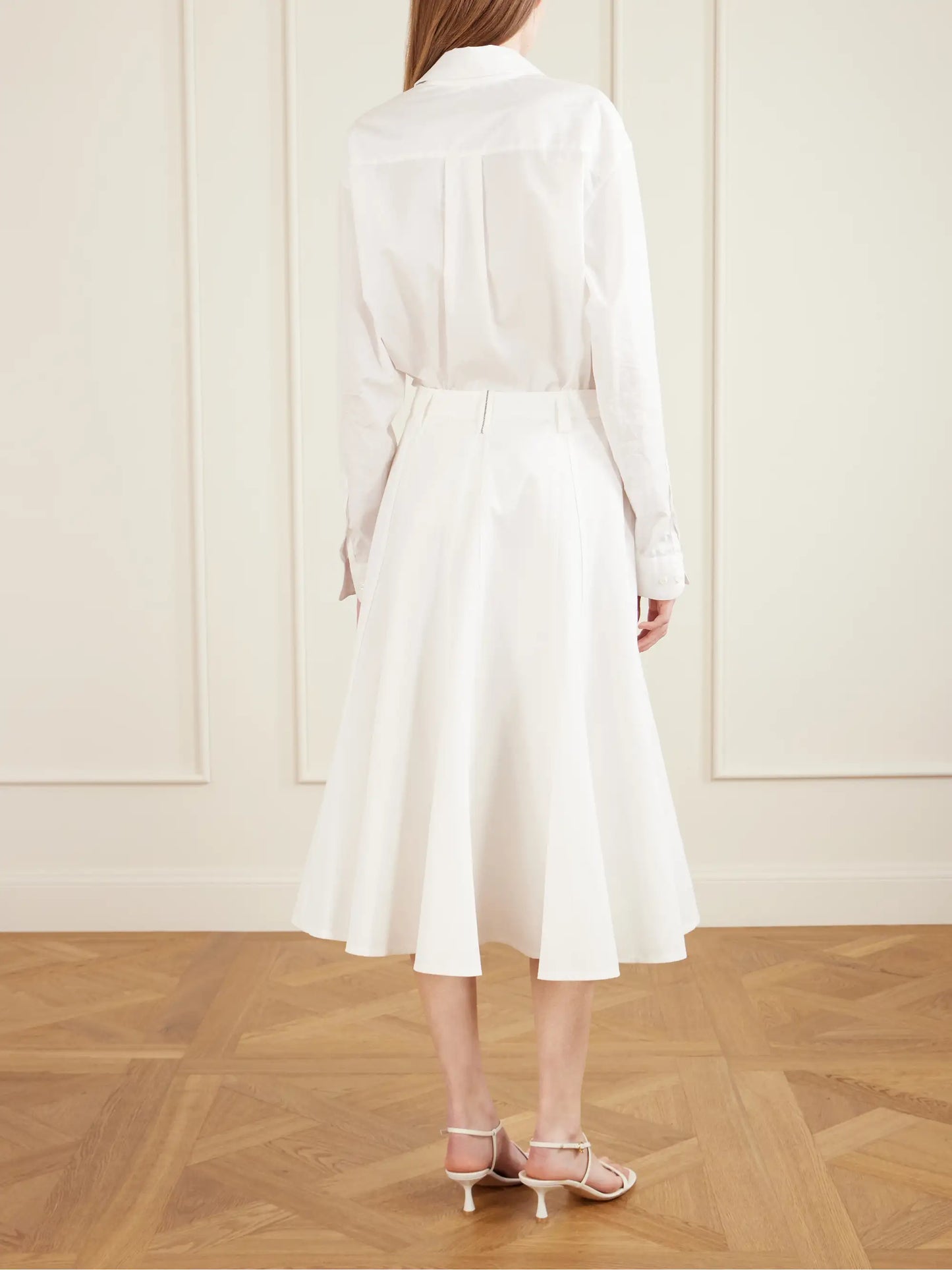 Cotton-blend Twill Midi Skirt