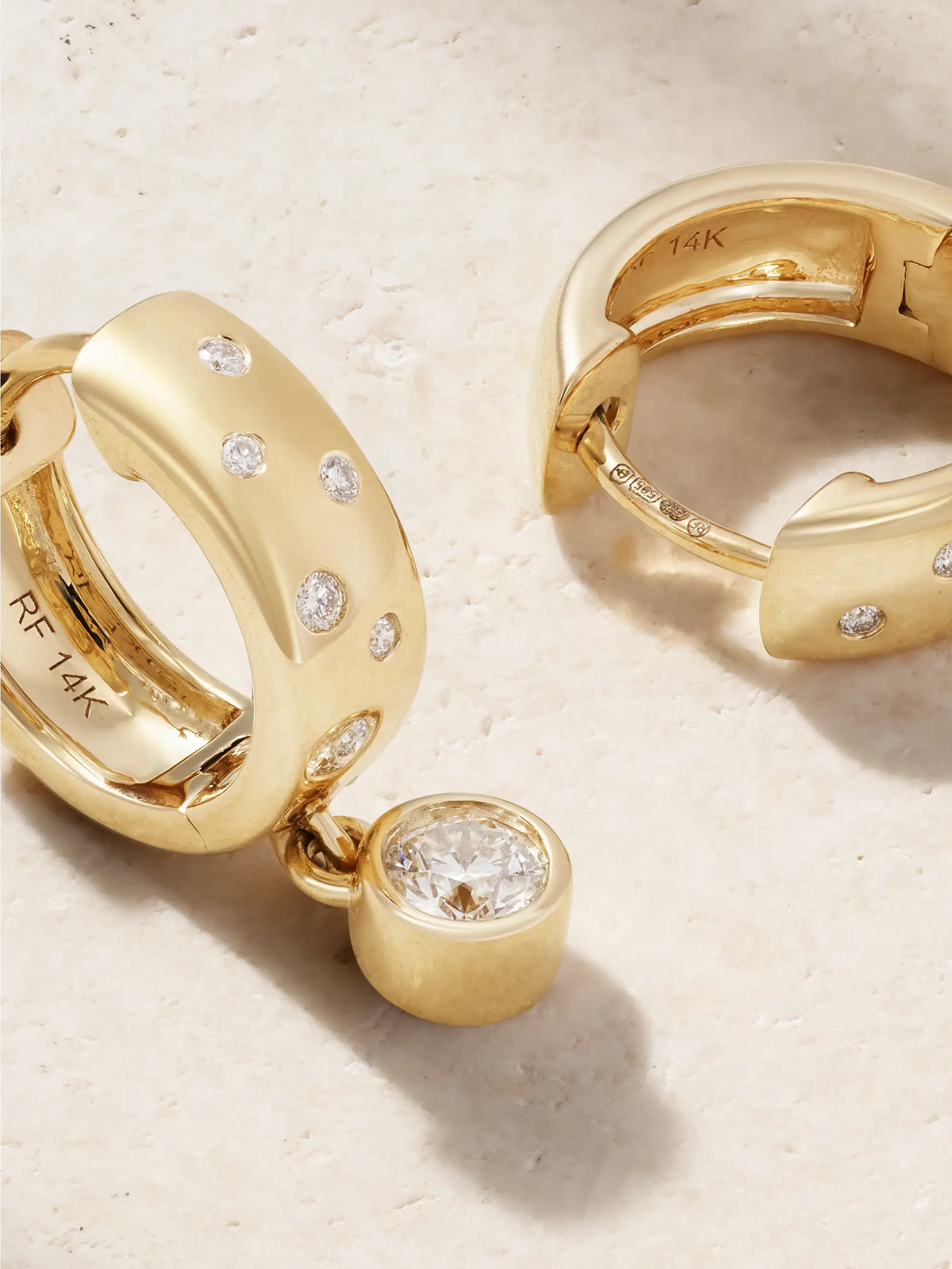 Polka-dot Drop 14-karat Gold Diamond Hoop Earrings