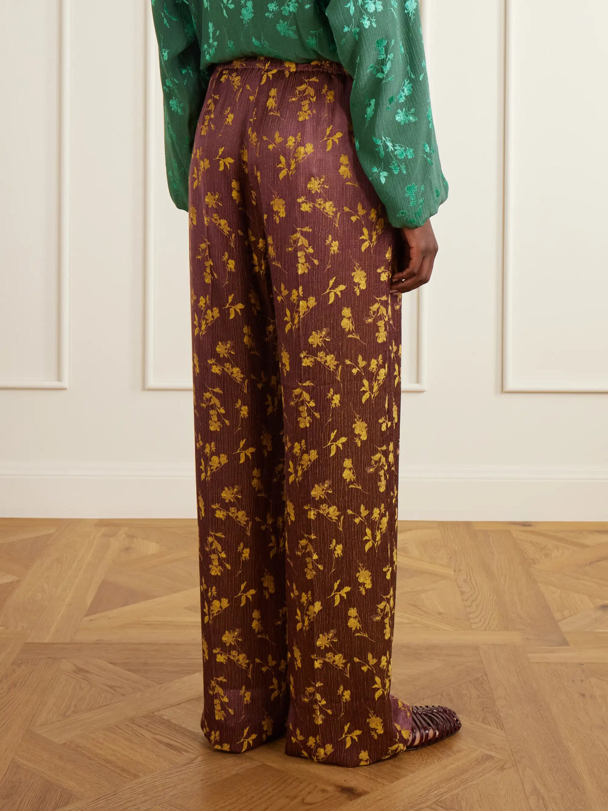 Dries Van Noten Floral-jacquard Satin Wide-leg Pants