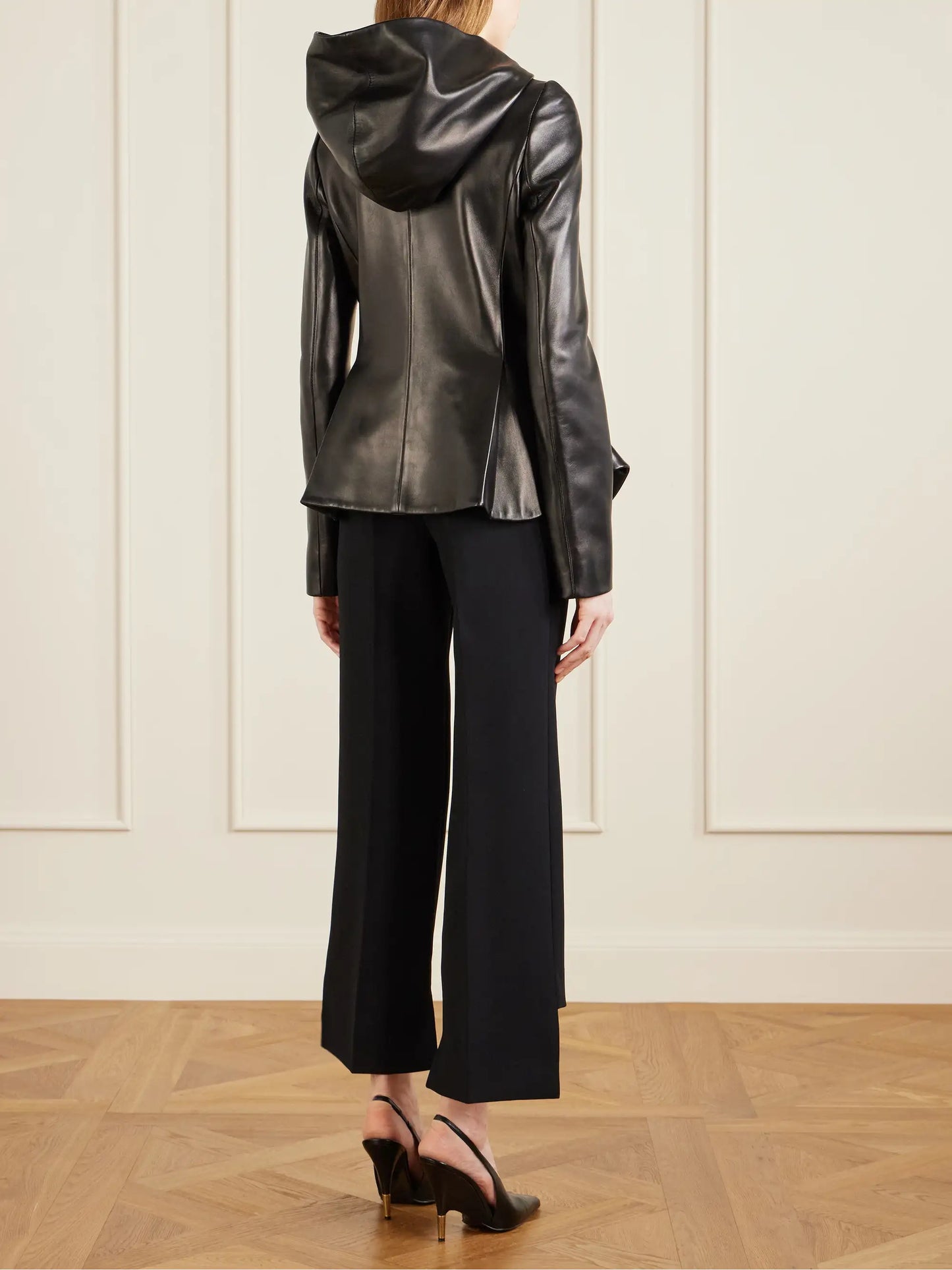 June Hooded Peplum Leather Jacket