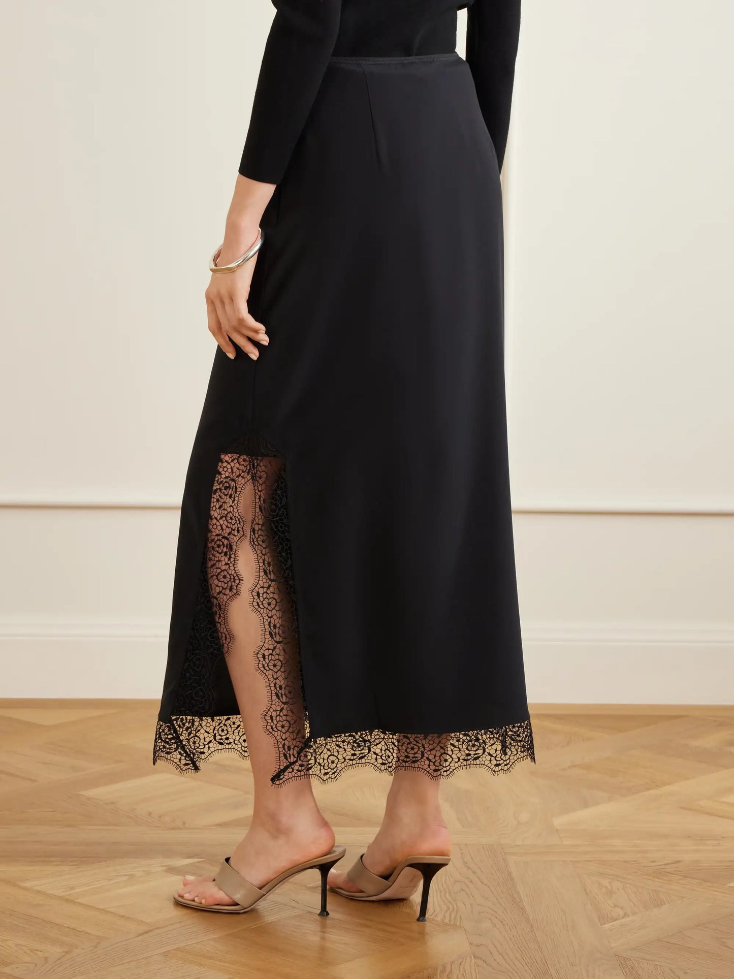 Phoenix Lace-trimmed Silk-blend Midi Skirt