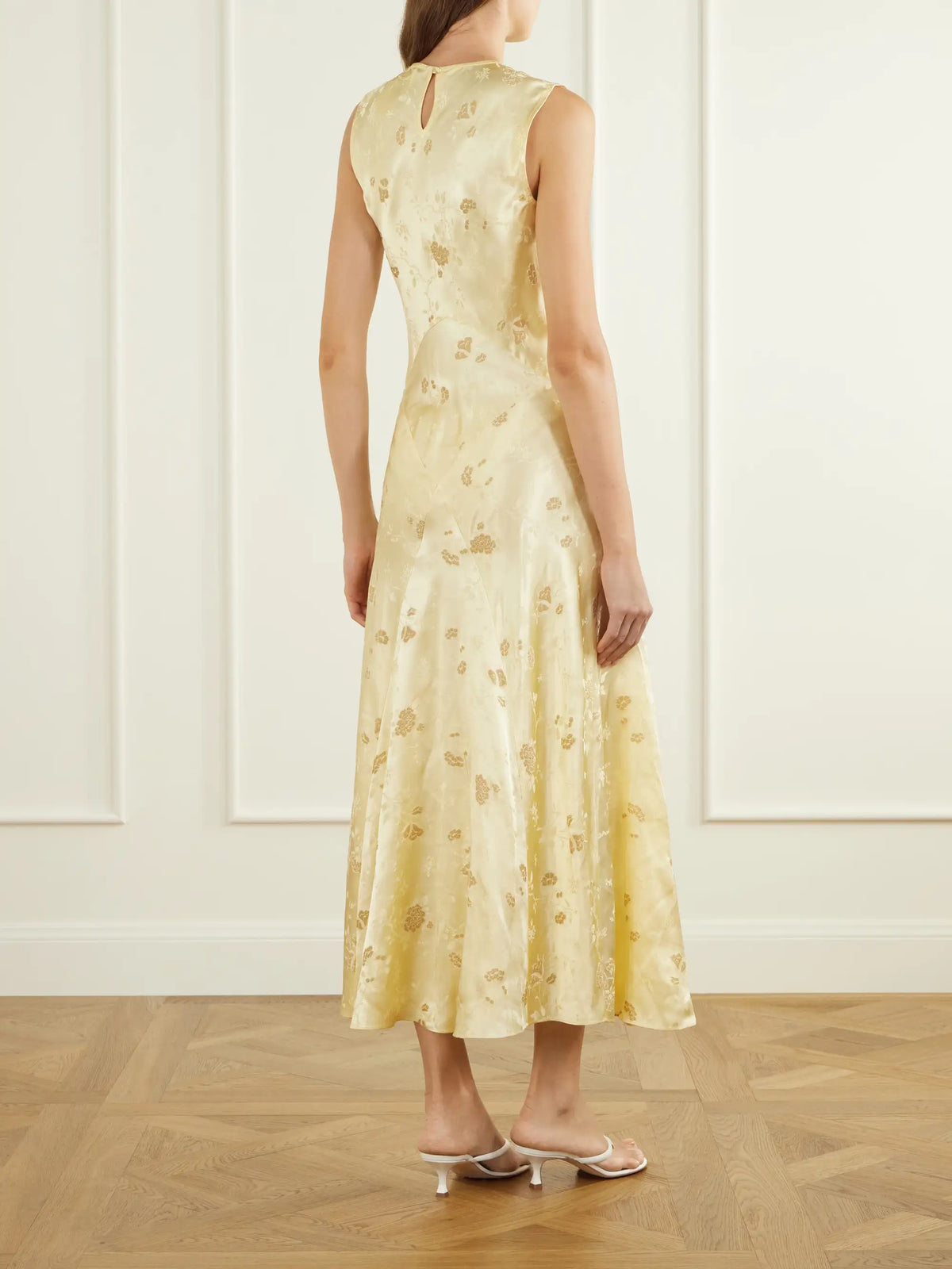 DÔEN Ginette Paneled Floral Satin-jacquard Midi Dress