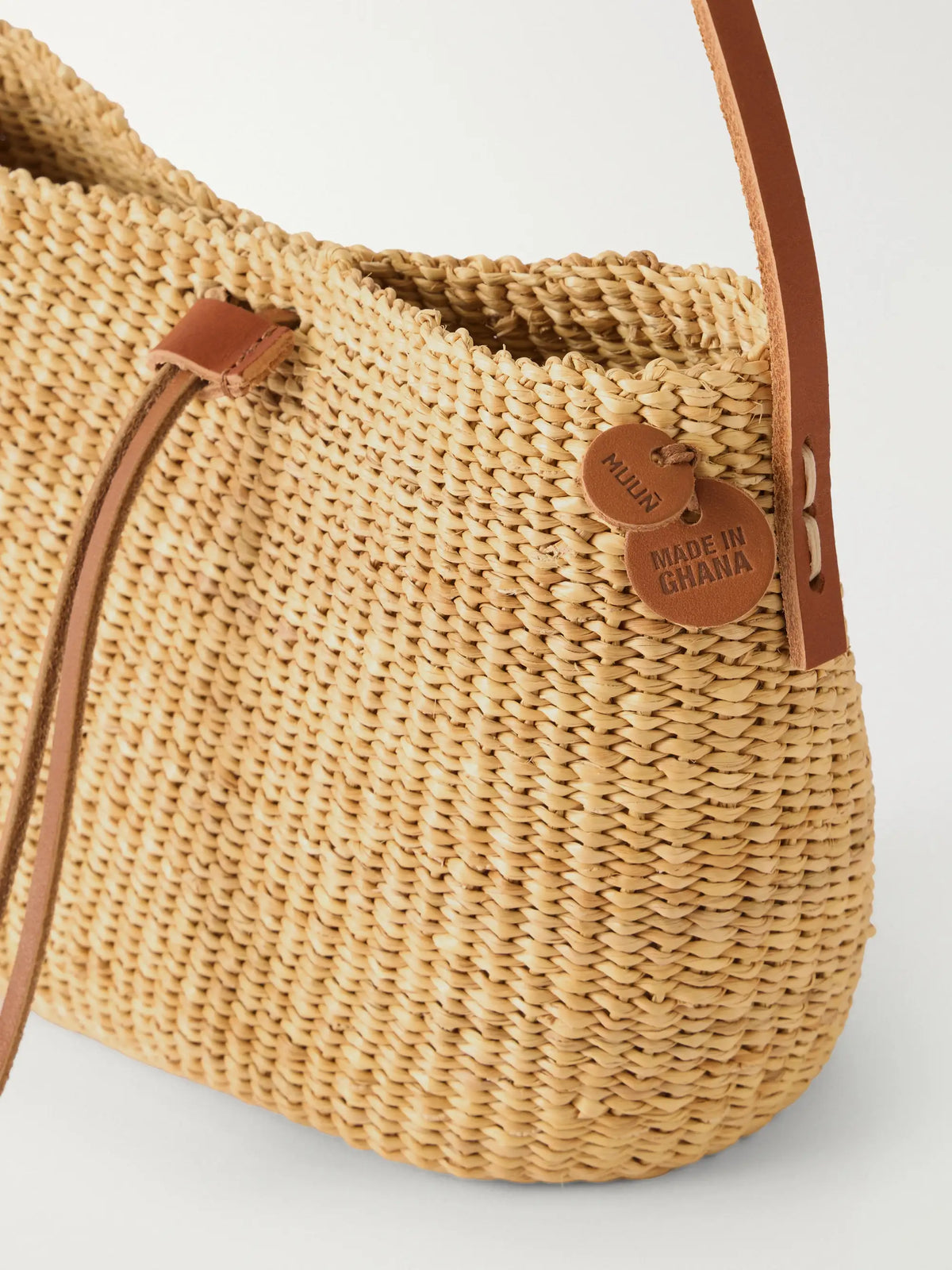 Nina Leather-trimmed Raffia Shoulder Bag