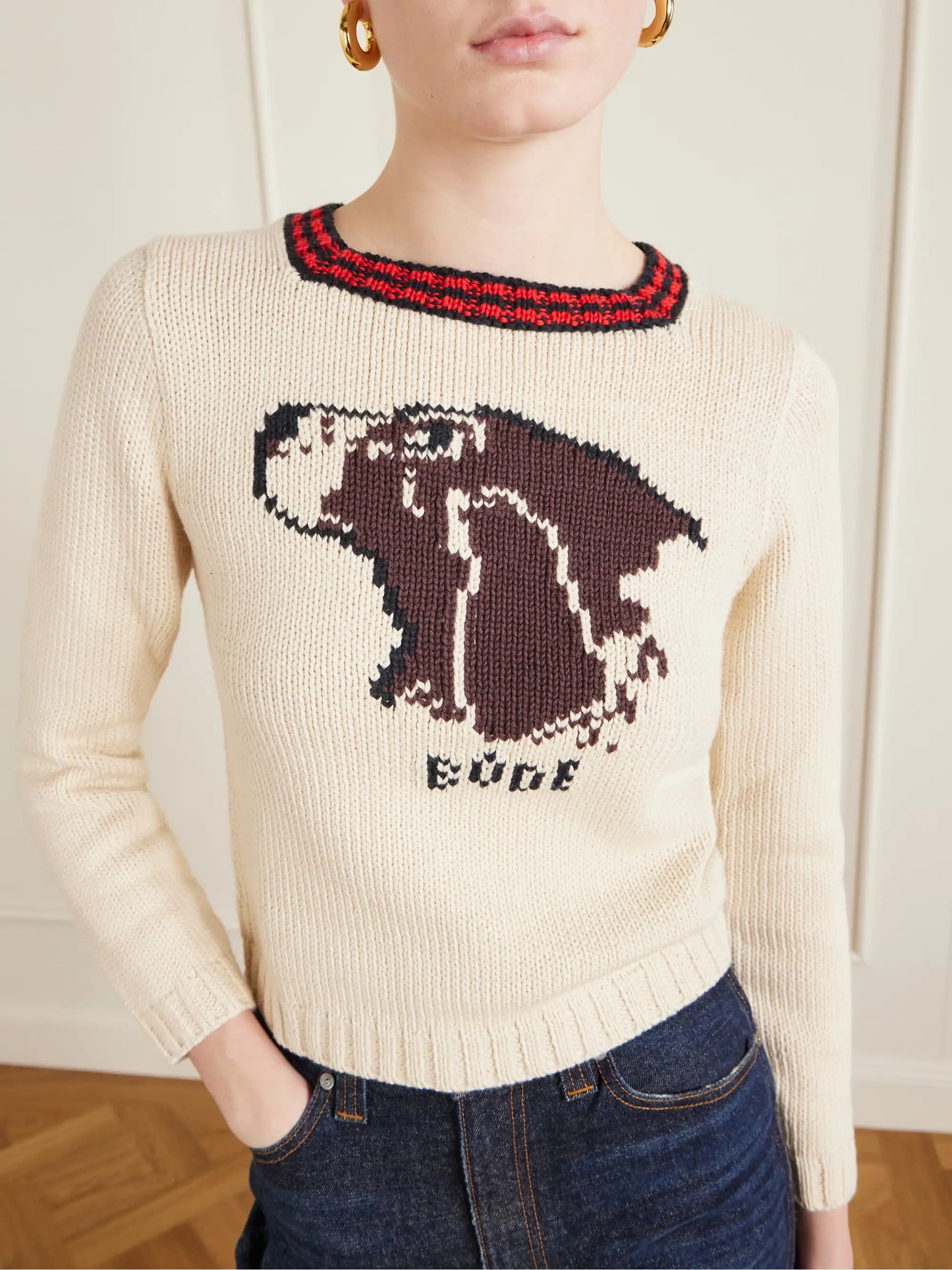 Spaniel Intarsia Pima Cotton And Merino Wool-blend Sweater