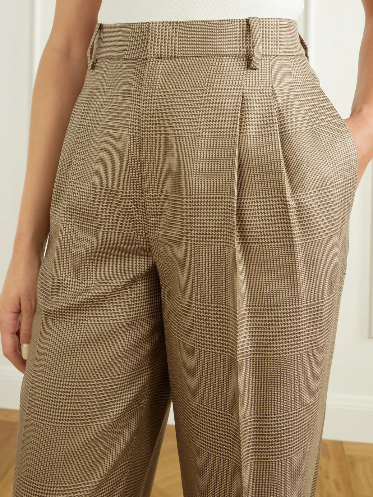 Ralph Lauren Collection Timothy Pleated Prince Of Wales Checked Silk Straight-leg Pants