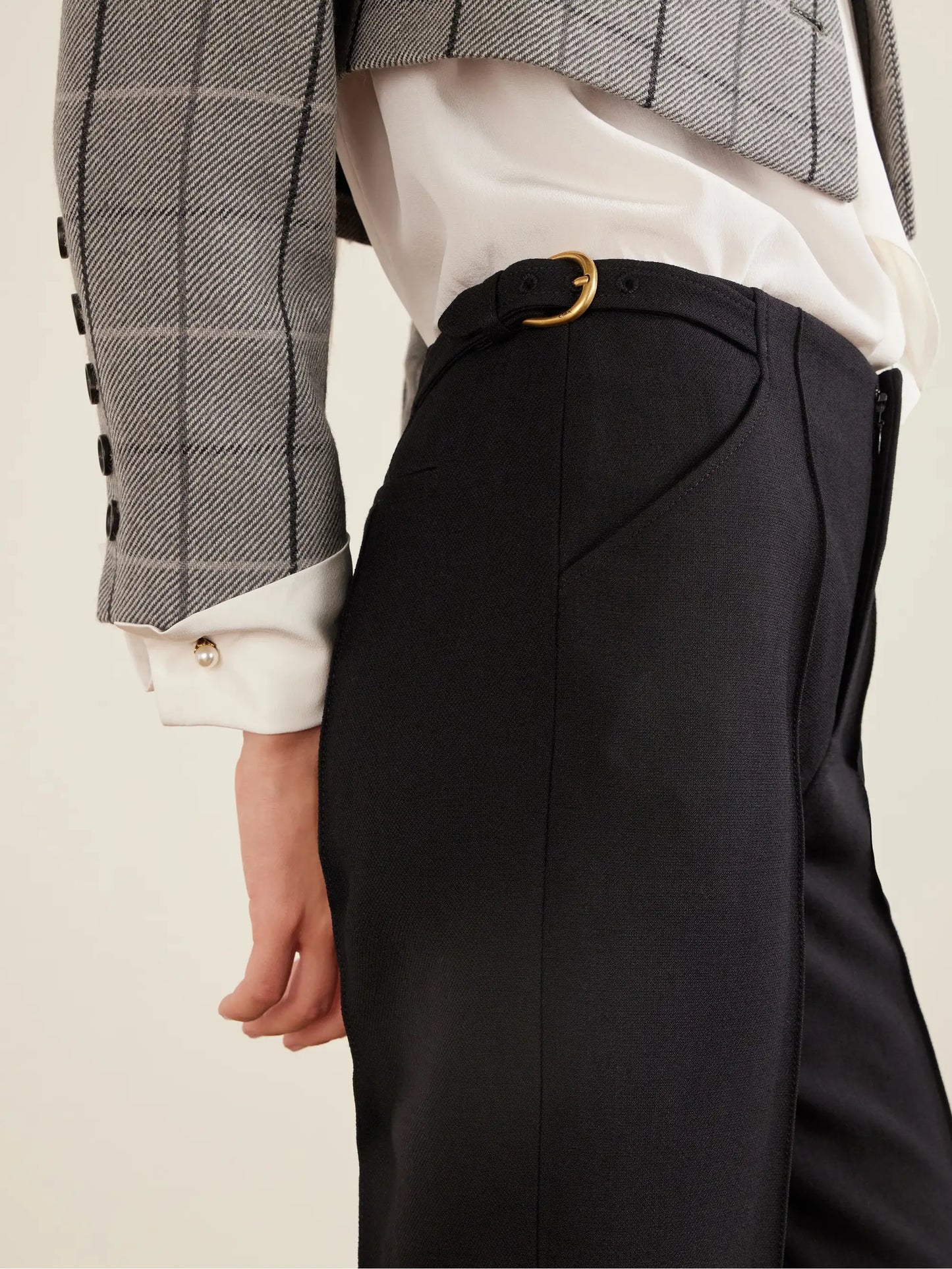 Buckle-embellished Wool-crepe Straight-leg Capri Pants