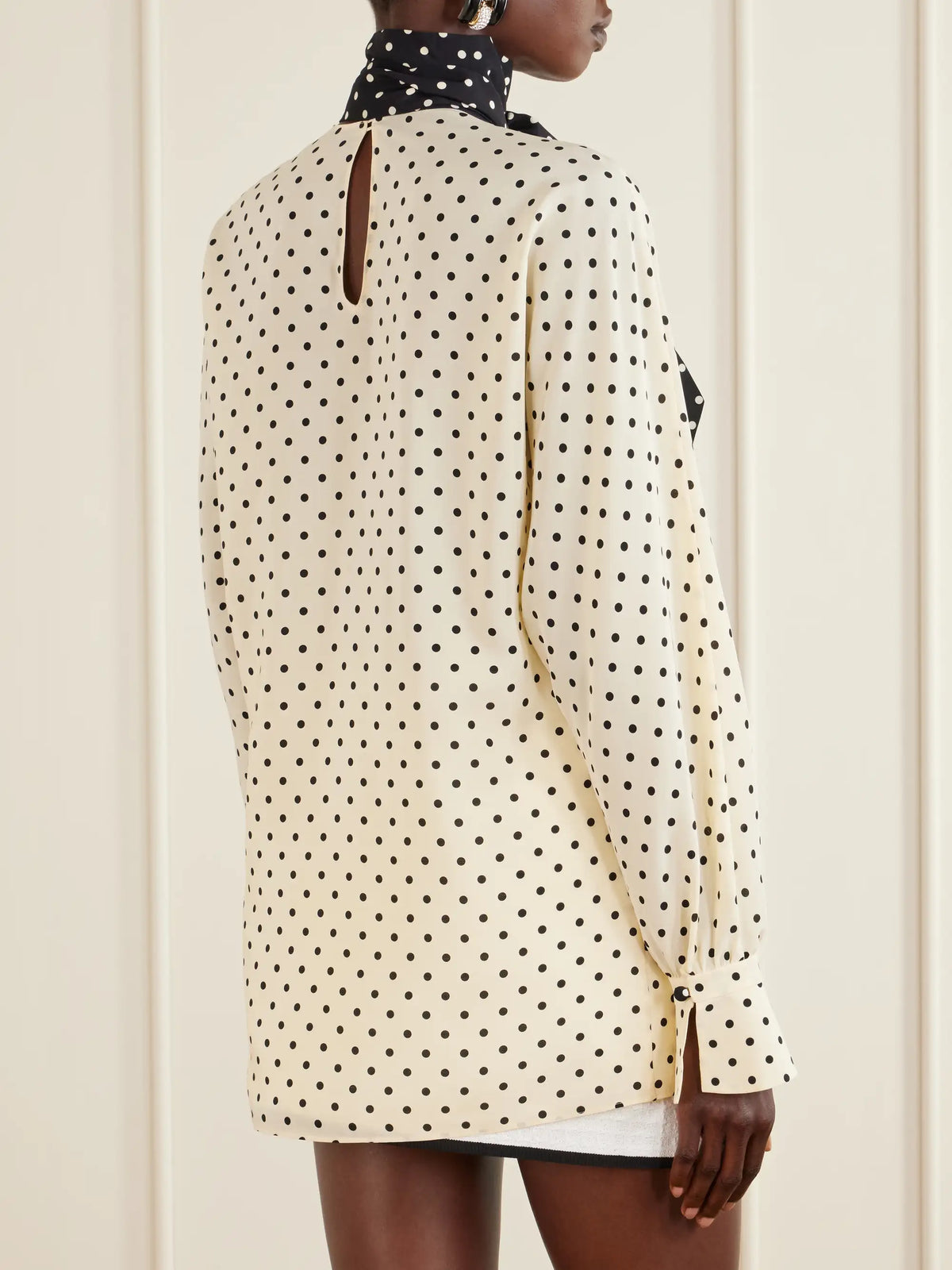 Scarf-detailed Polka-dot Silk Crepe De Chine Blouse